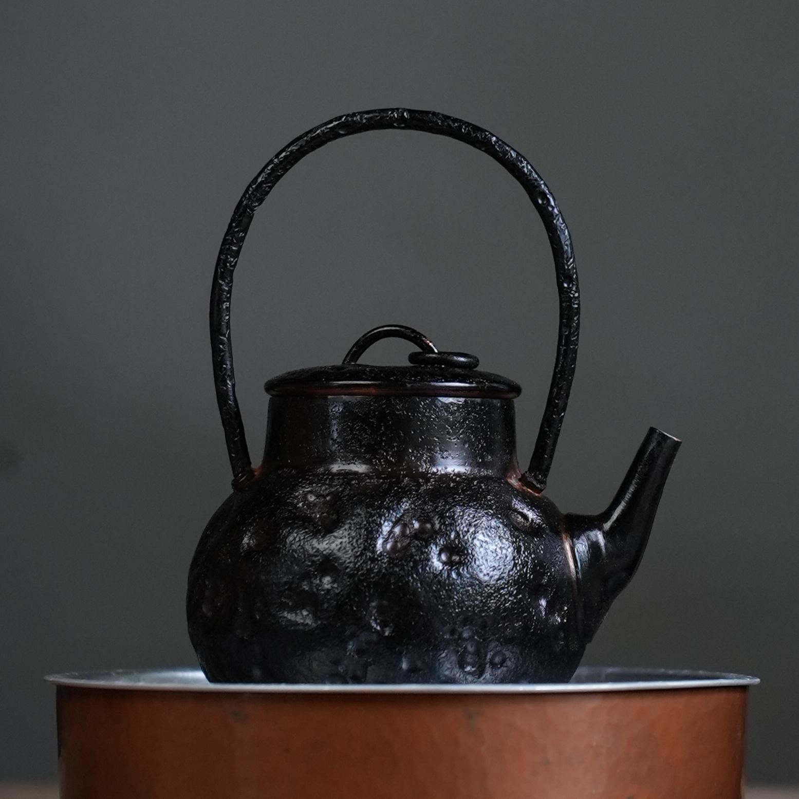 手工复古黑色紫铜壶小提梁陨石坑泡茶壶