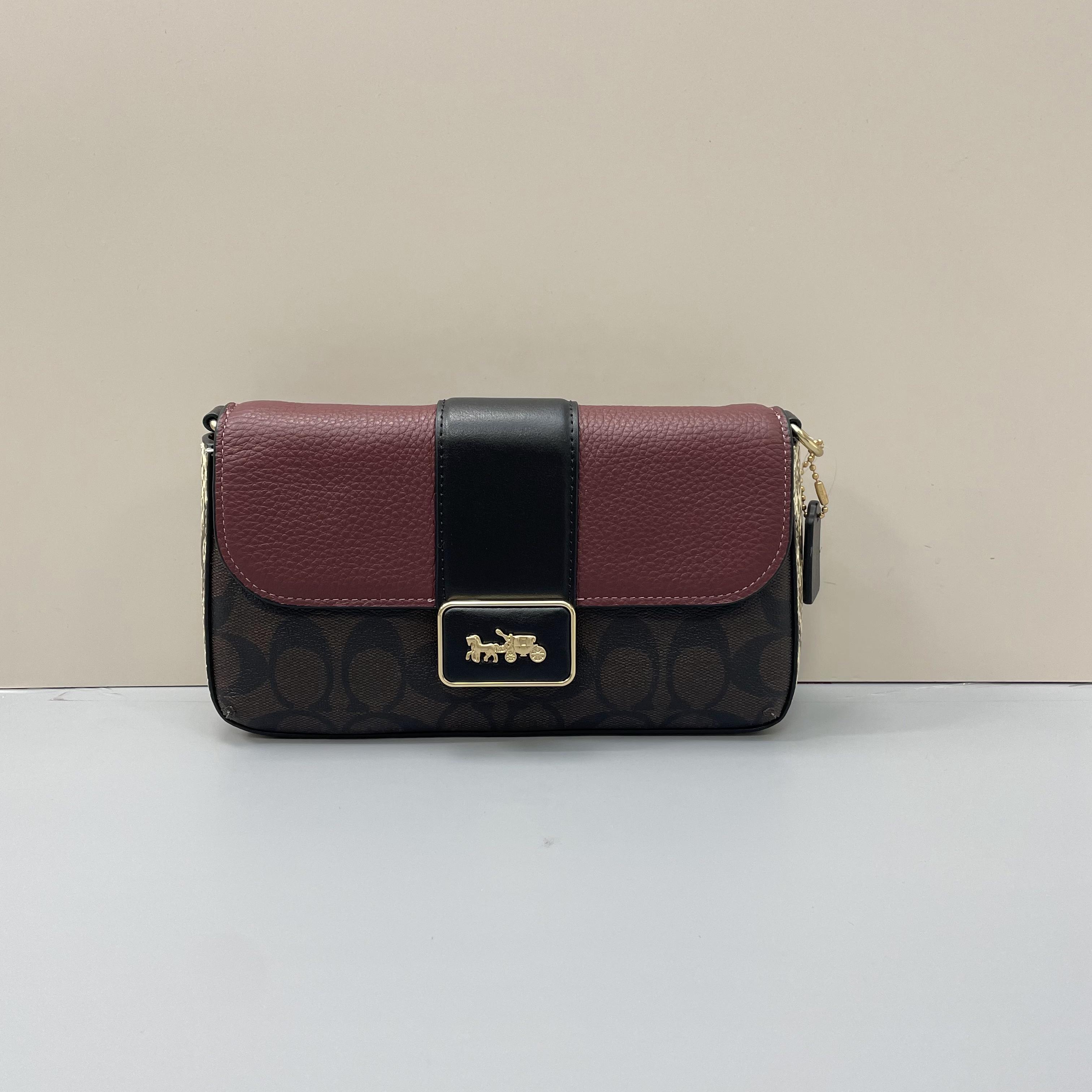 99新 COACH/蔻驰 小林/grace黑拼酒红酒神包22*12*5cmZ122305