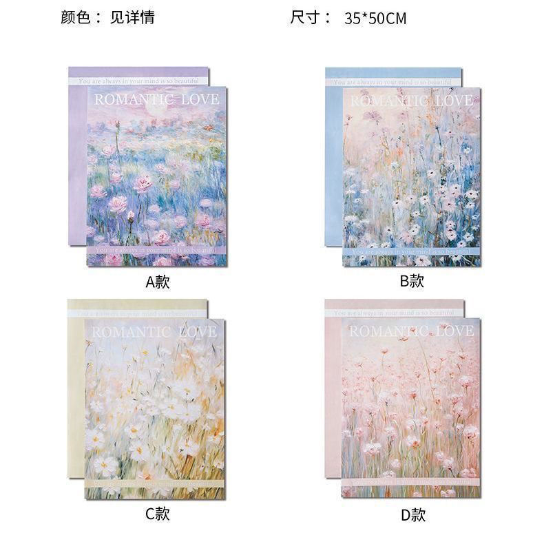 新款春日小花清新文艺油画防水牛皮纸花店鲜花花束包装纸