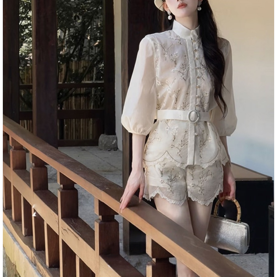 【恋恋巴黎】静奢法式古典绣花外套+短裤XH25XT050780-1