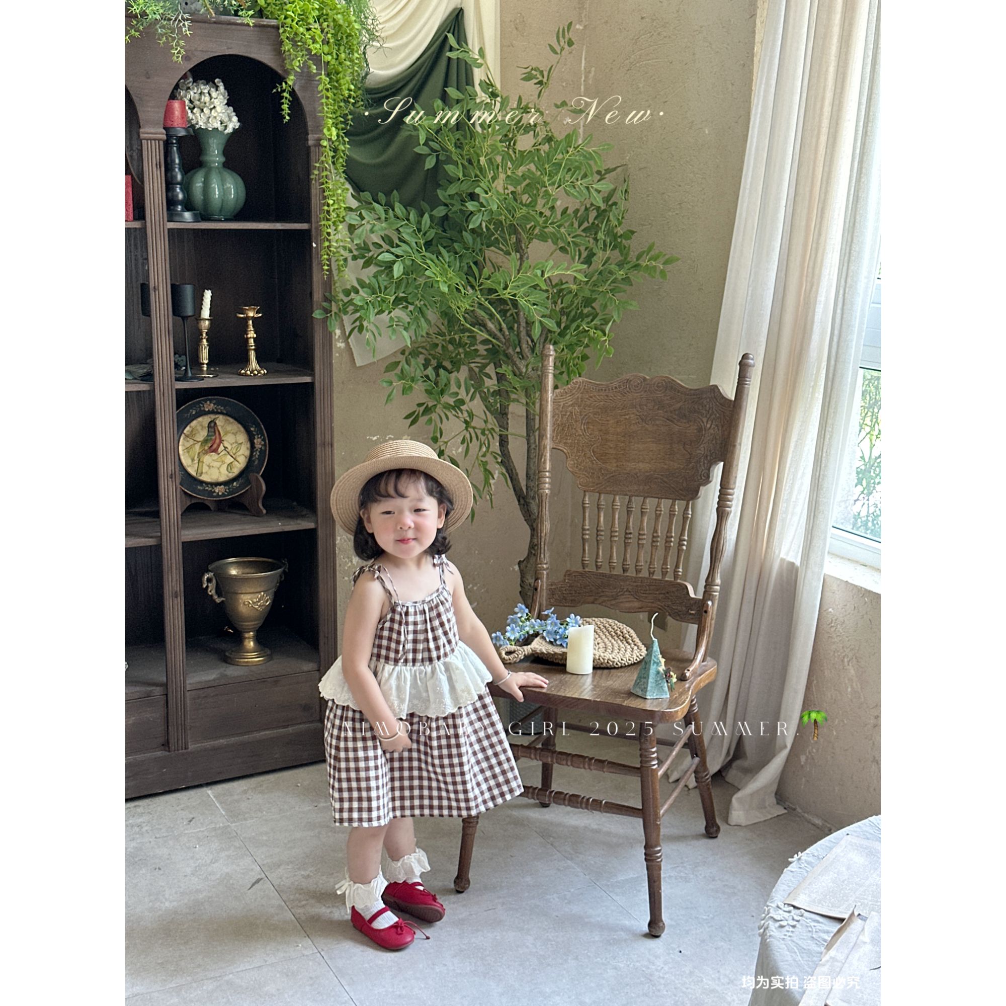 NIMO【微风手记】韩版欧若风夏款女宝宝洋气时尚百搭格子连衣裙