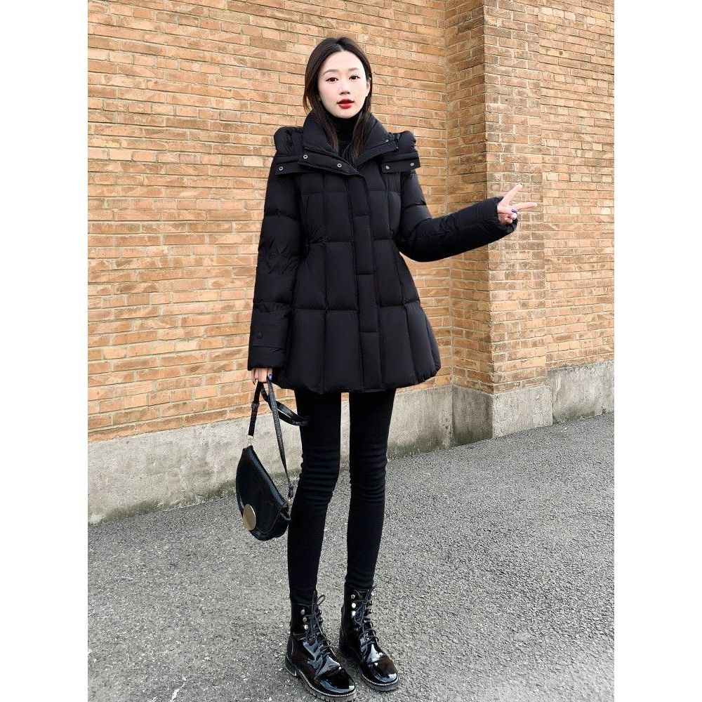 羽绒服女2025冬新款白鸭绒气质收腰冬女士法式纯色保暖羽绒服