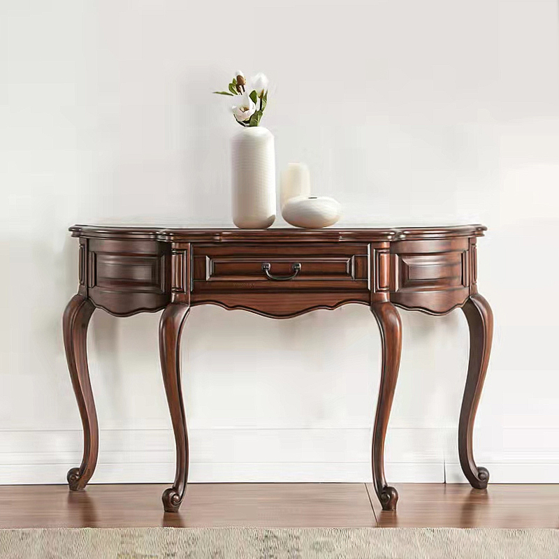 美式全实木玄关桌半圆欧式复古靠墙边桌入户玄关柜台供桌沙发背几