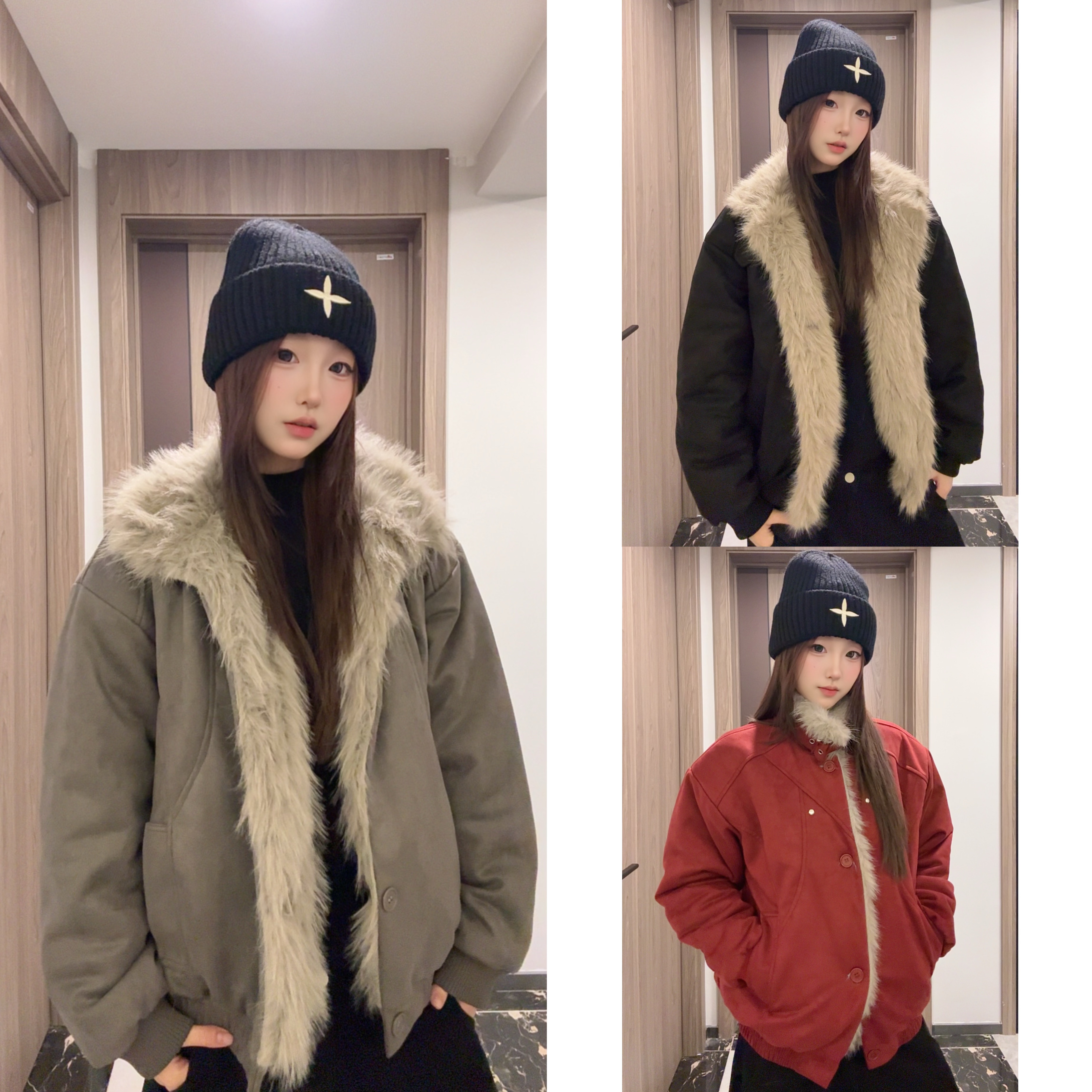 美式复古麂皮绒毛领棉服男冬季高级感痞帅座山雕棉衣加厚外套