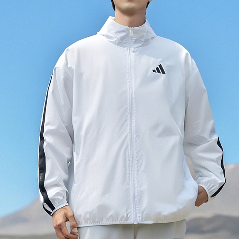 Adidas阿迪达斯男外套2025新款运动休闲三条纹连帽风衣夹克JF3682