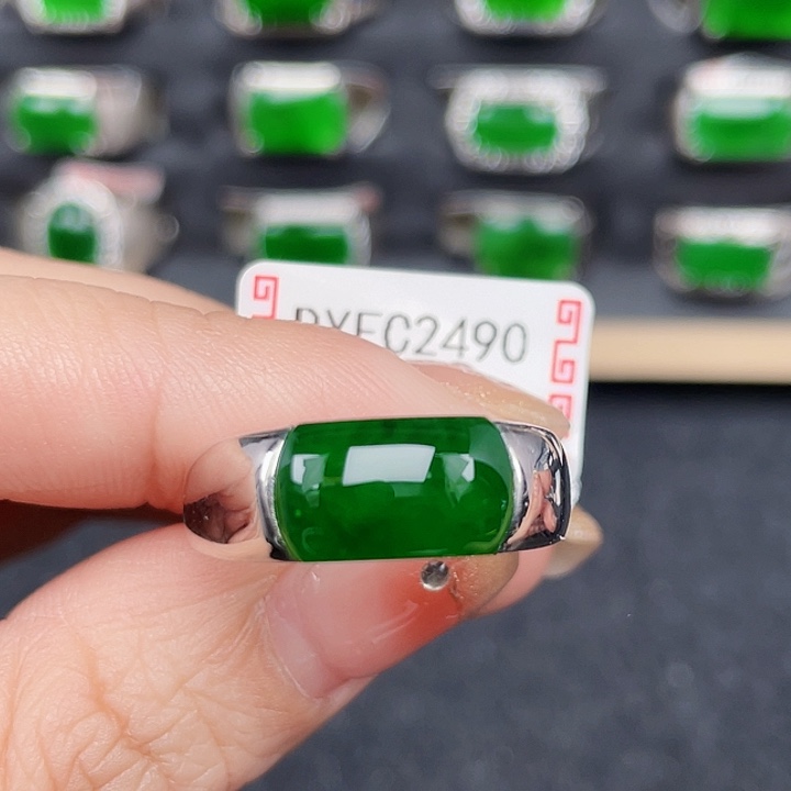 翡翠戒指银S925镶嵌锦**端没运费险编号2490