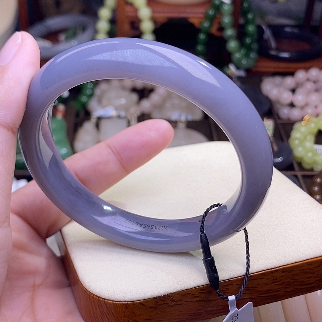 和田玉清货价孤品福利烟紫手镯61.7圈未镶嵌紫**铃