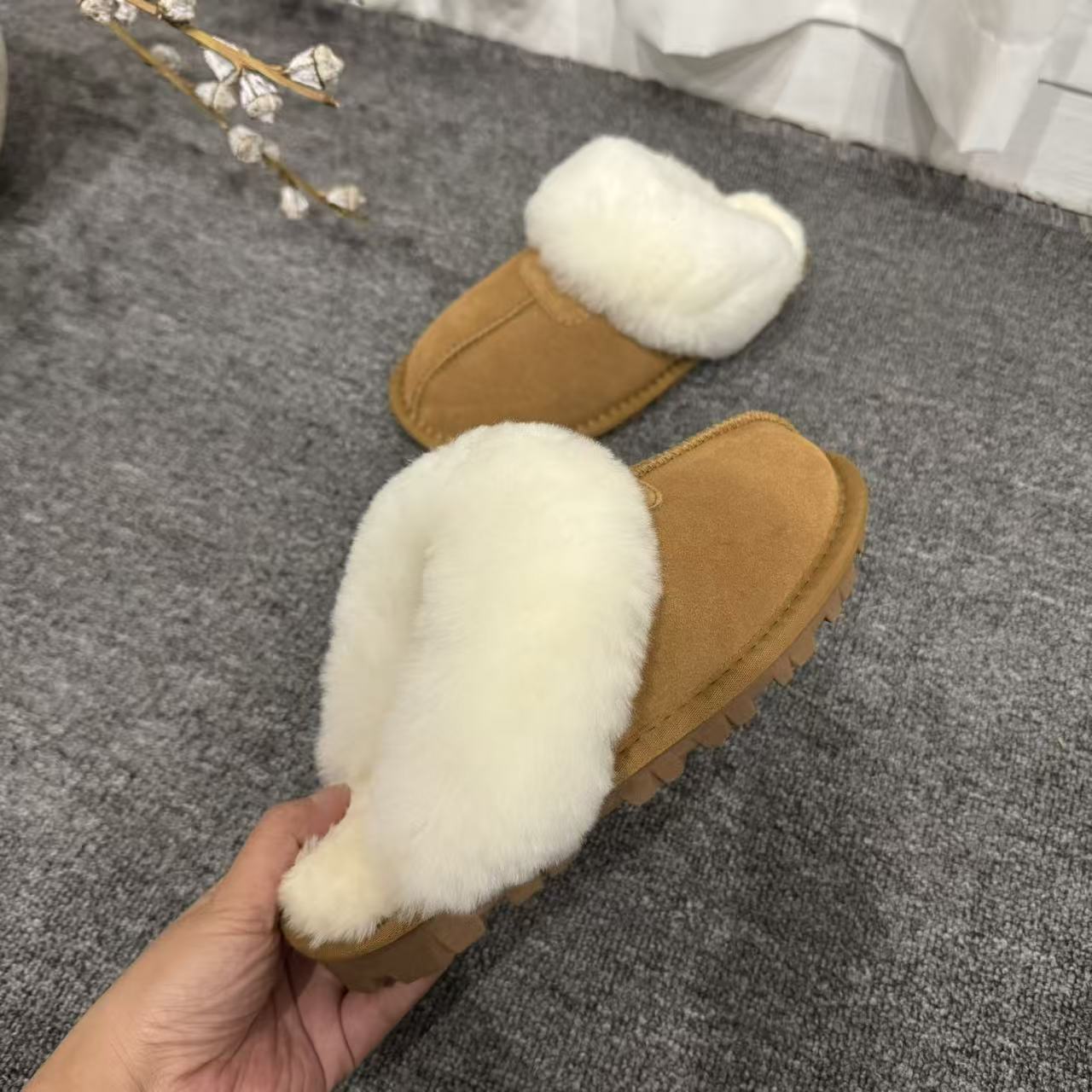 【NO退换 介者慎拍】真皮羊毛一脚蹬半拖包头拖鞋ST1111