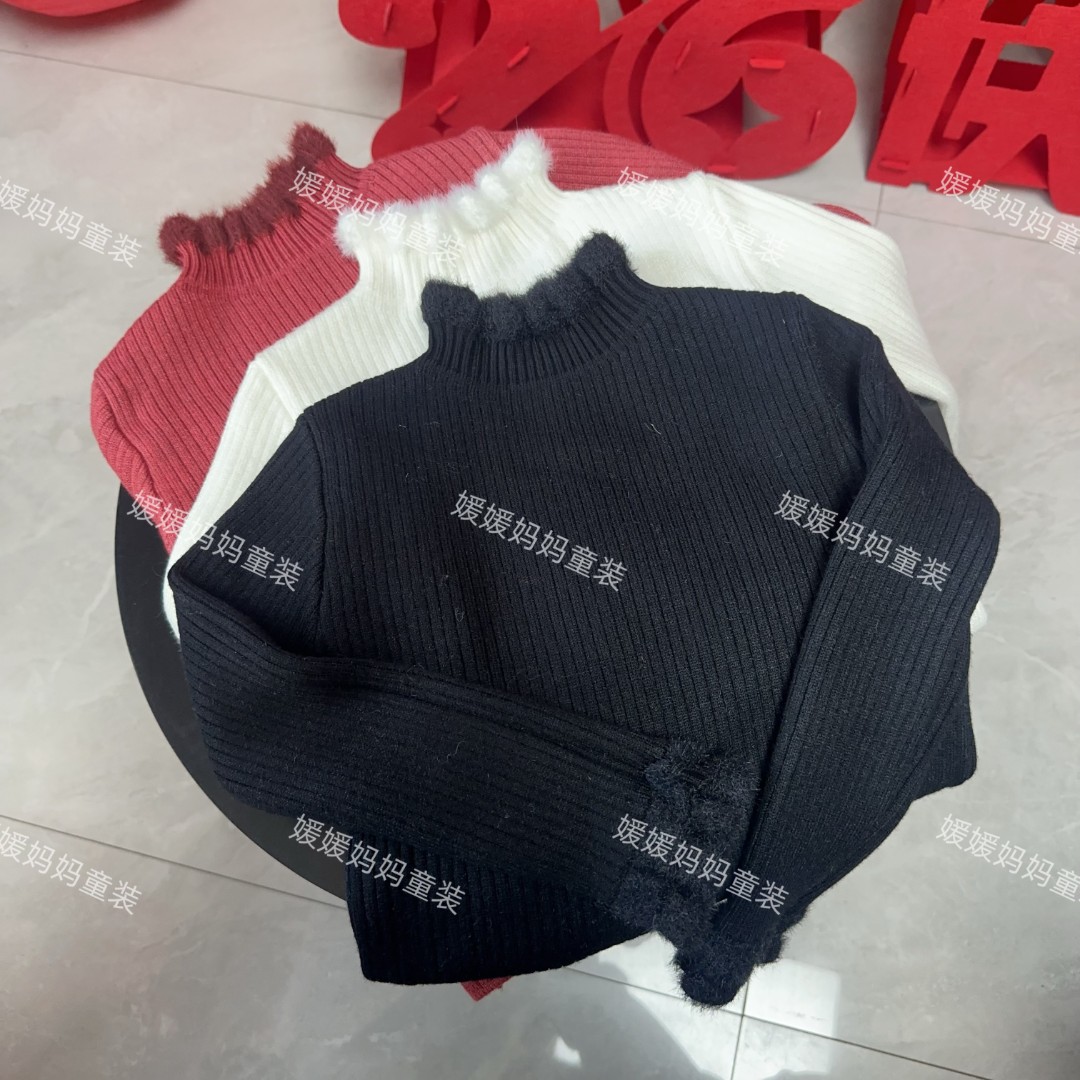 2025冬款女童百搭毛衣女童洋气纯色打底衫儿童针织衫