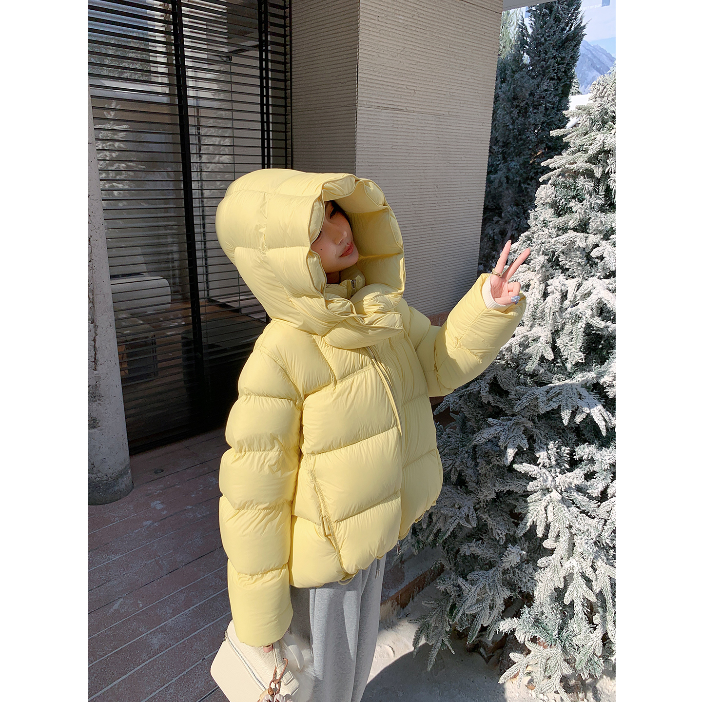 高充绒95白鹅绒羽绒服女连帽短款保暖云朵泡芙羽绒面包服新款389