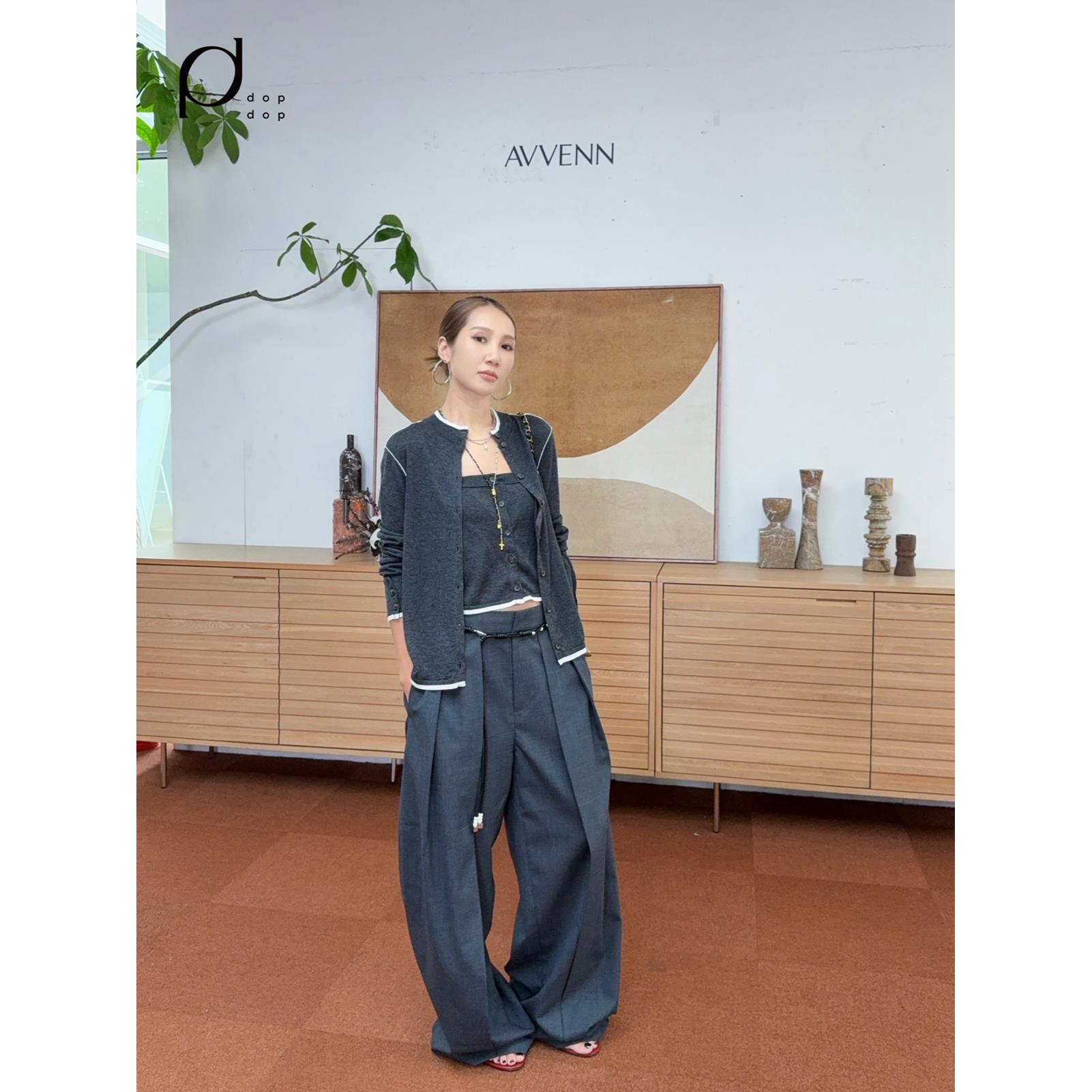 AVVENN2025秋撞色圆领长袖毛衣开衫女2090dopdop买手店