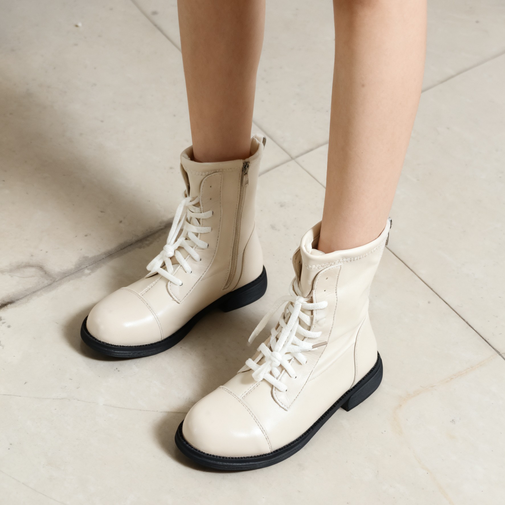 006英伦风秋冬圆头马丁靴皮靴低跟