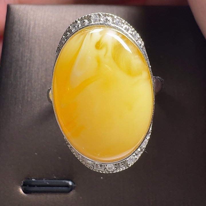 蜜蜡银S925镶嵌戒指戒指