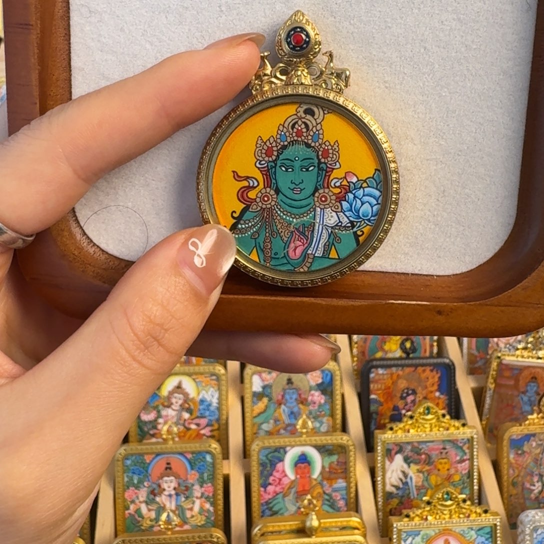 吊坠绿度母热贡纯手绘