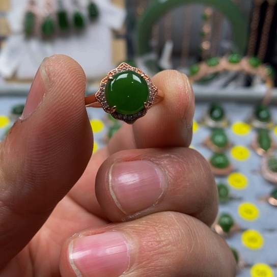 和田玉（碧玉）戒指银S925镶嵌