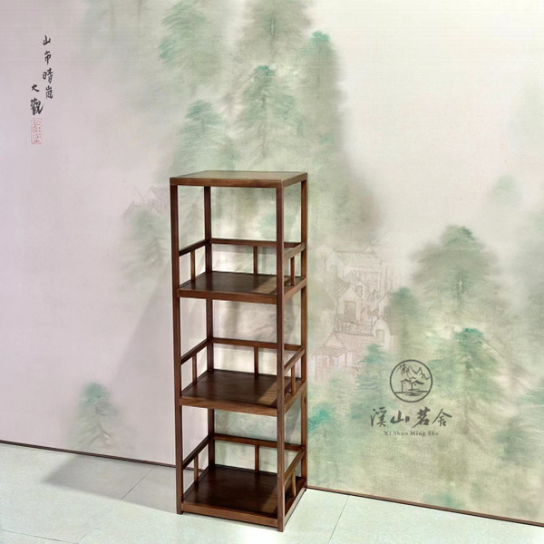 【新品】黑胡桃木三层收纳架落地新中式收纳茶具多层展示柜茶室茶柜