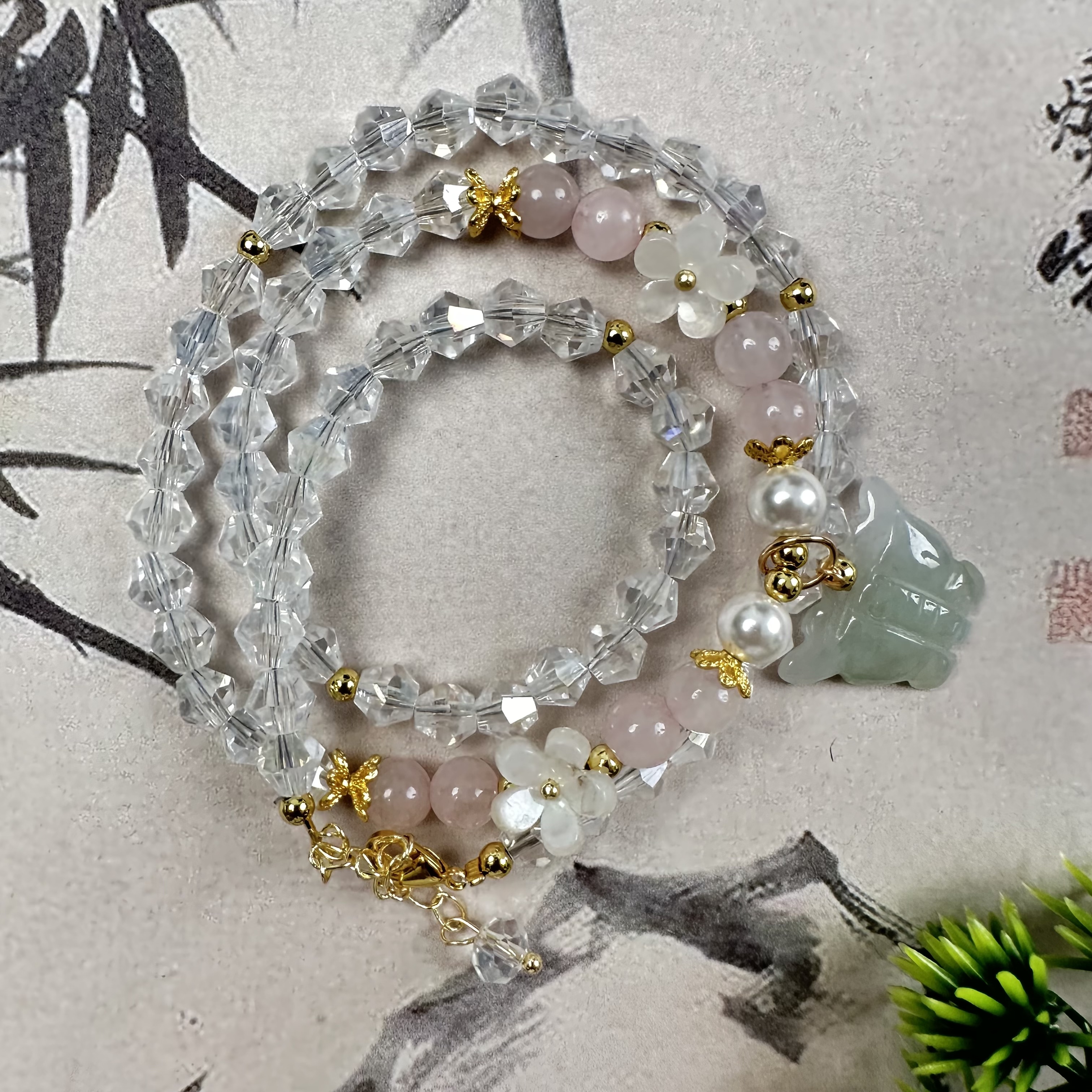 S94翡翠清新手链气质百搭多圈手串精致轻奢女士时尚精美