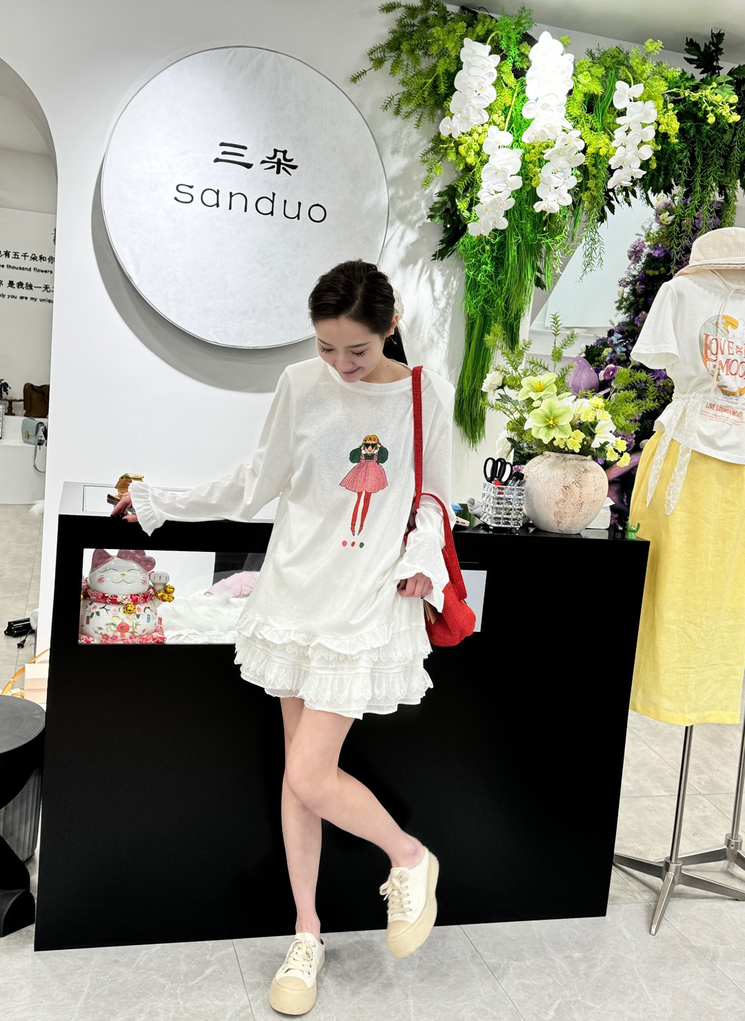 SANDUO通勤常规圆领长袖常规款T恤休闲中长款时尚服装