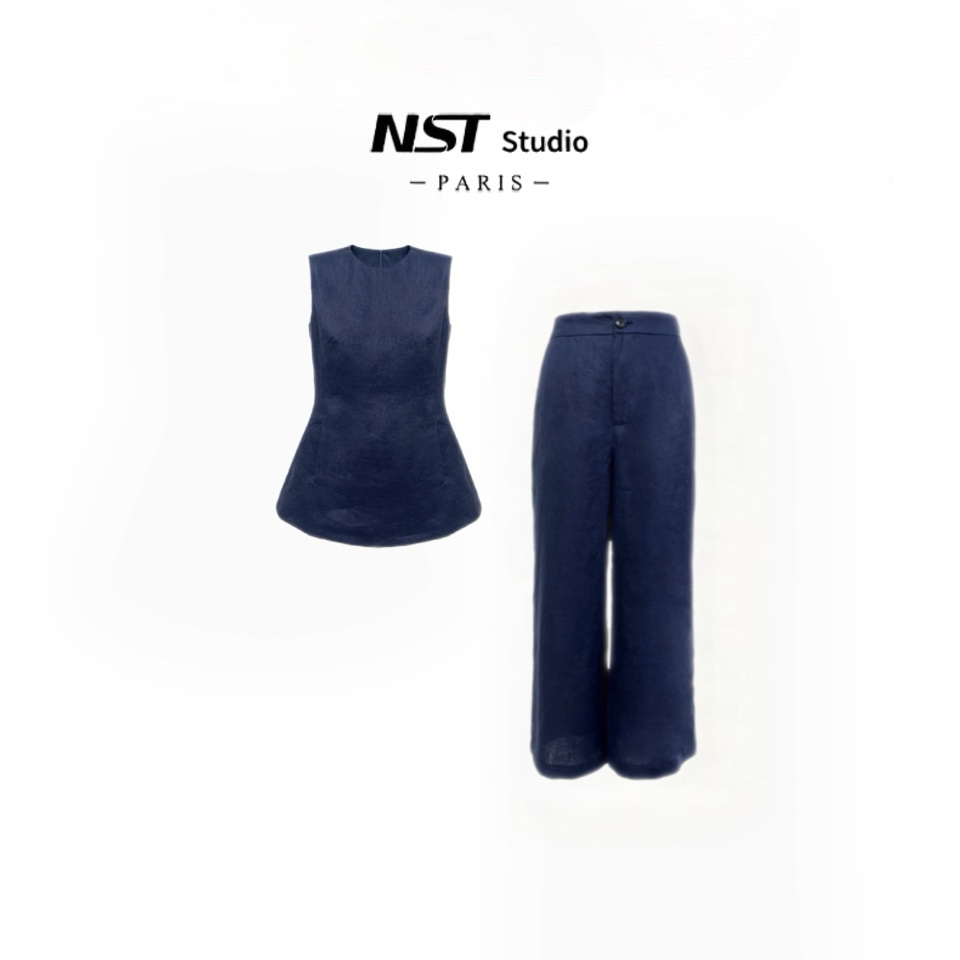 【胖鱼X】NST夏季新款亚麻轻奢时尚套装女上衣＋裤子两件套