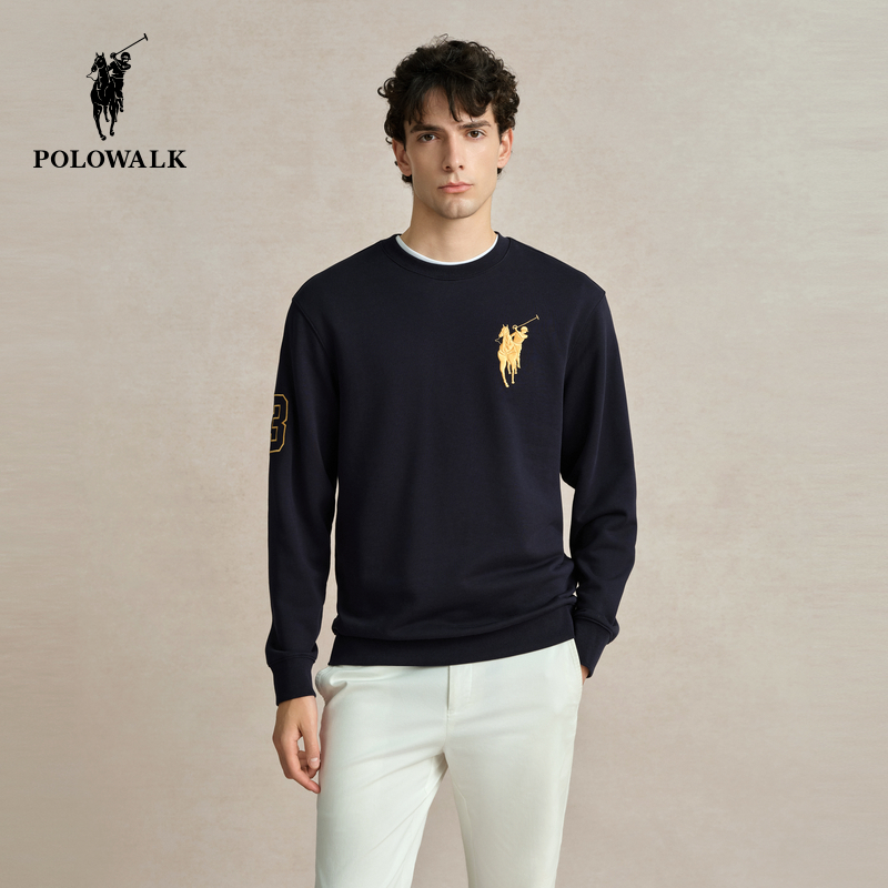 POLOWALK卫衣男秋冬新款纯棉圆领刺绣简约户外上衣B4EW43211271