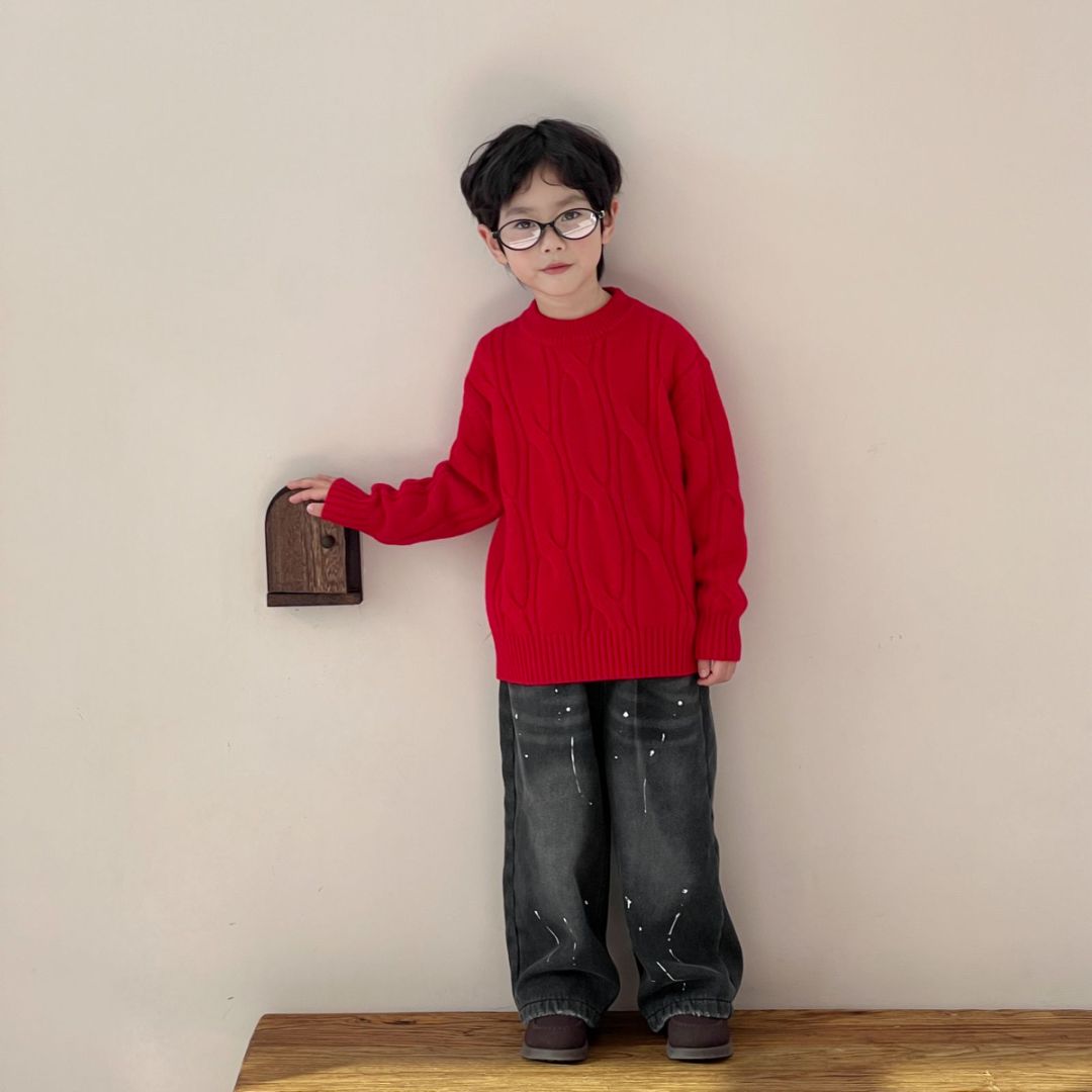 【100%纯羊毛】儿童新款麻花羊毛衫三股加厚毛衣男女童绞花套头打底