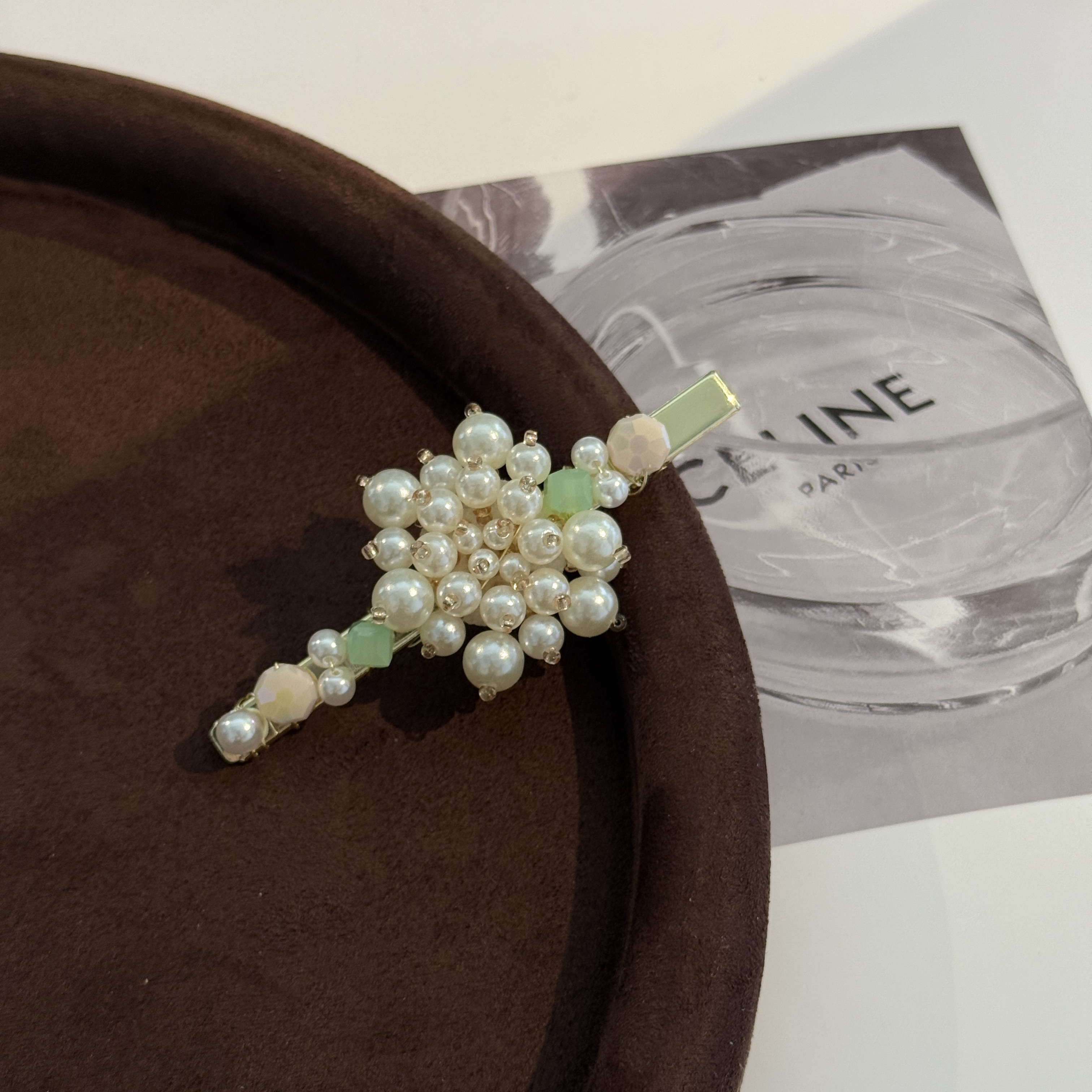 8980珠珠缠绕边夹发夹（手工微瑕介意勿拍）