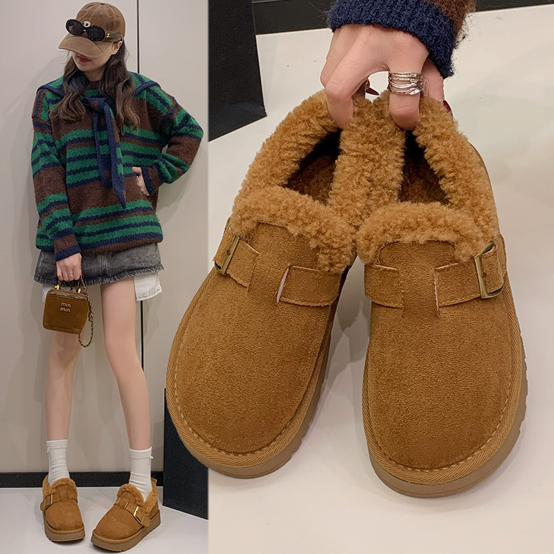 平底雪地靴加绒加厚勃肯鞋2025冬季新款保暖毛毛鞋休闲百搭豆豆鞋
