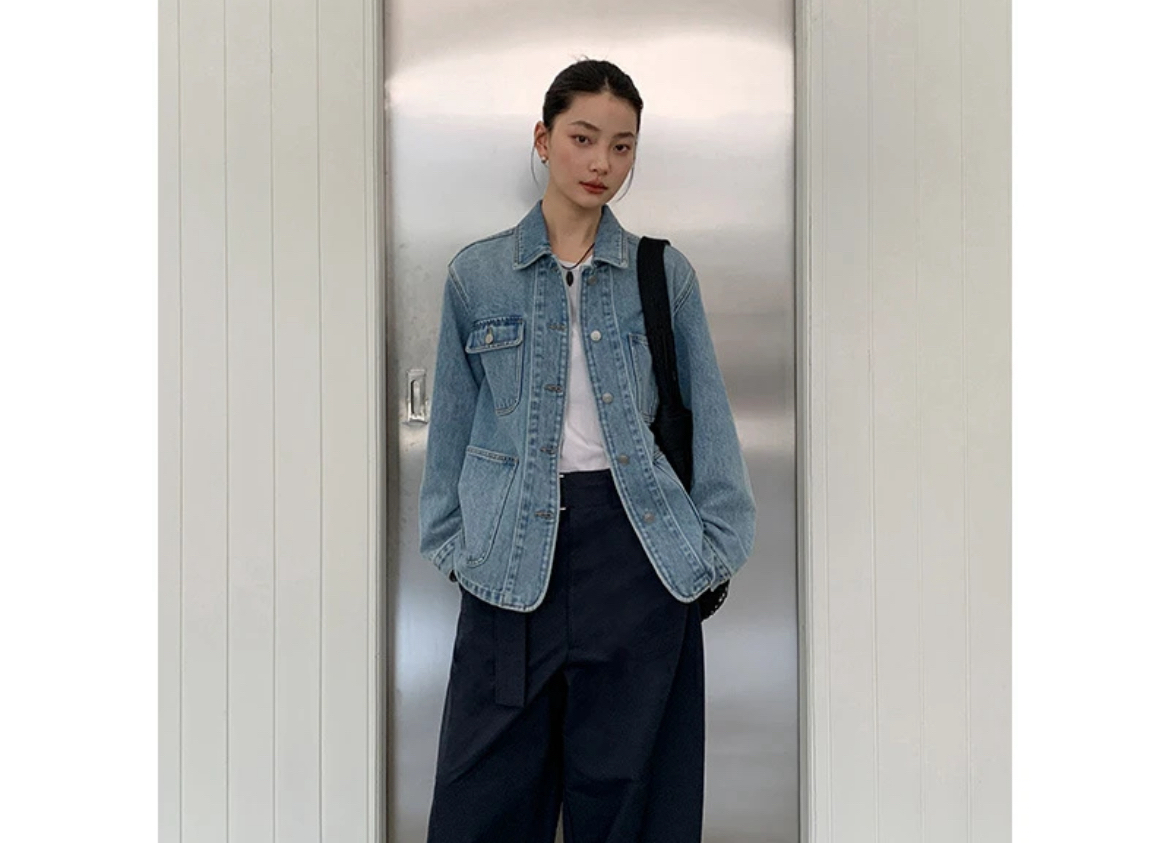 水洗春季百搭宽松型休闲欧若风短外套女三粒扣时尚