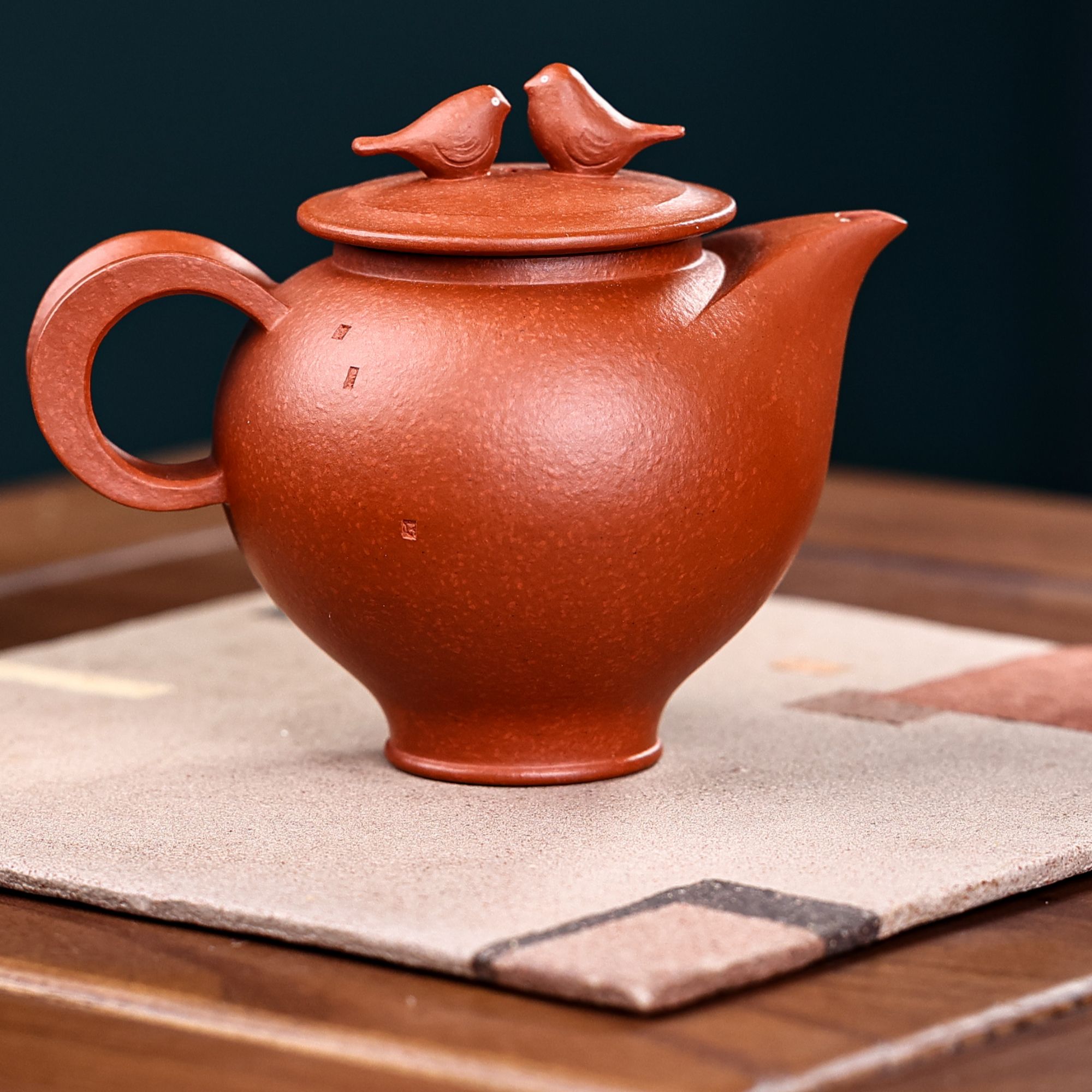 三川创新《寂静中央》泥壶水平壶红泥小容量紫砂壶双鸟壶朱泥130cc
