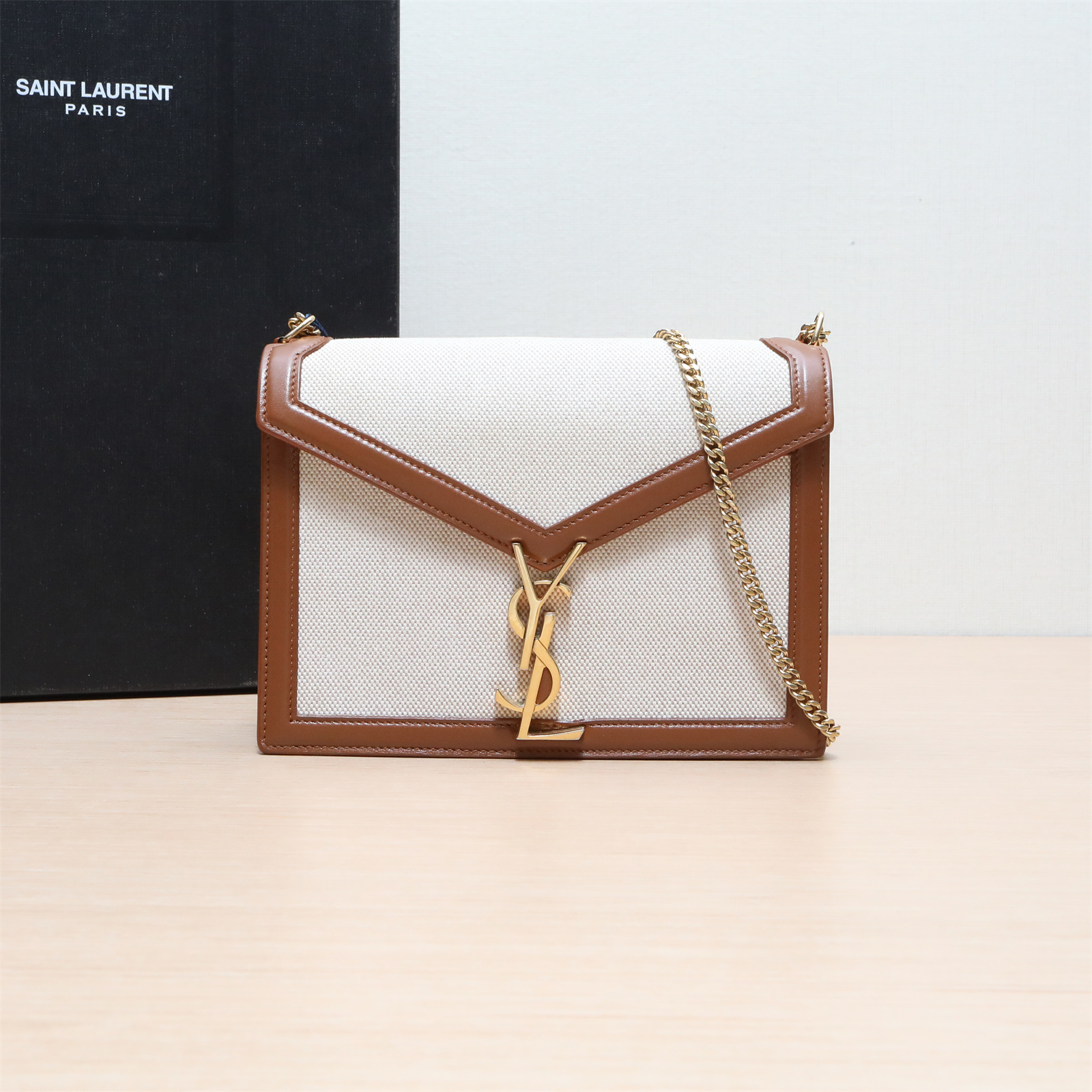 95新 YSL/圣罗兰 单肩包 22 拼色皮革C 金扣 P244381818