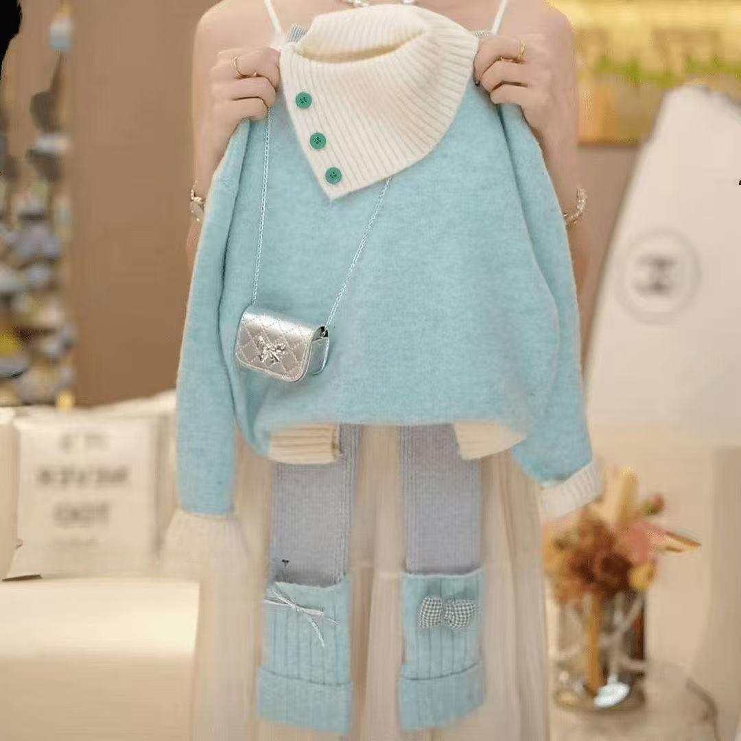 女童春秋毛衣2025新款儿童拼接领针织开衫打底衫秋装时髦毛衣外套