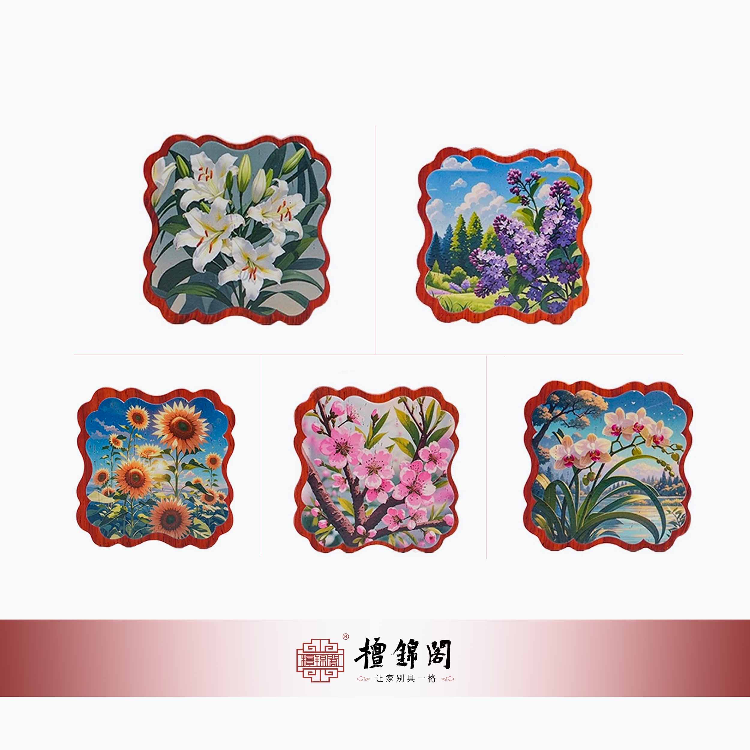 花语系列 | 冰箱贴 | UV喷绘 | 红花梨 | 6.5*6.5*1.2 | A01646
