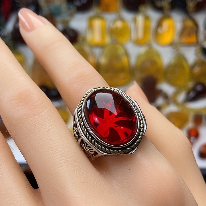 血珀裸石银S925镶嵌欢*多缅甸琥珀原矿