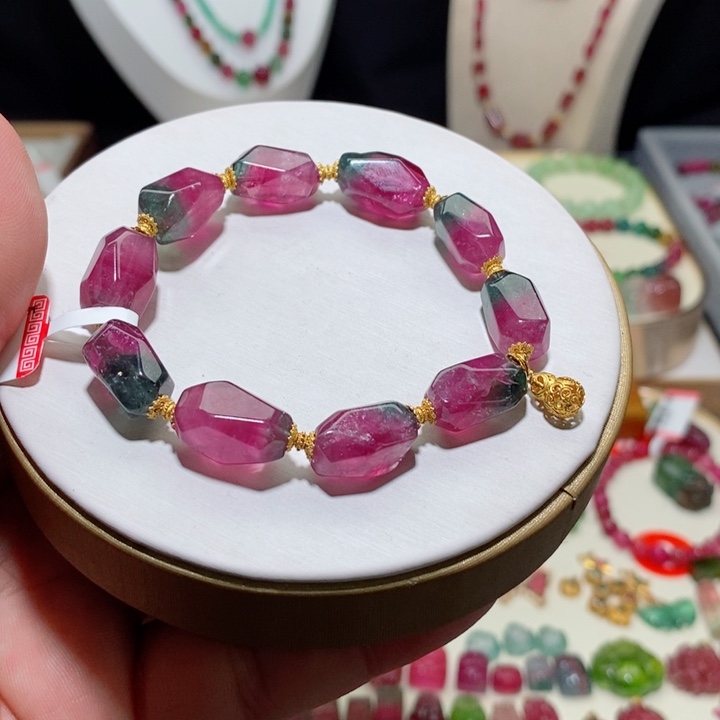 碧玺手链18K金镶嵌碧玺手链