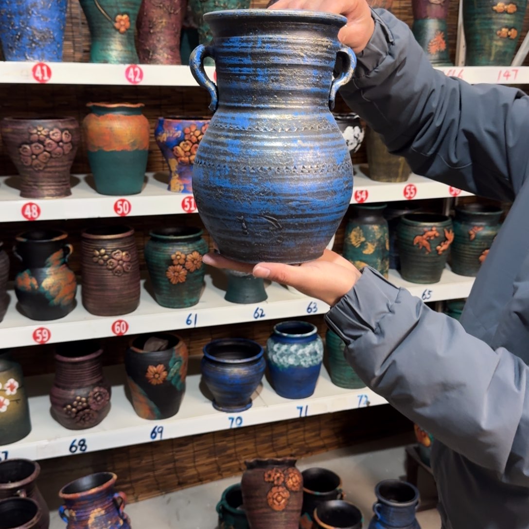 红陶红陶浮雕花盆炸炸炸