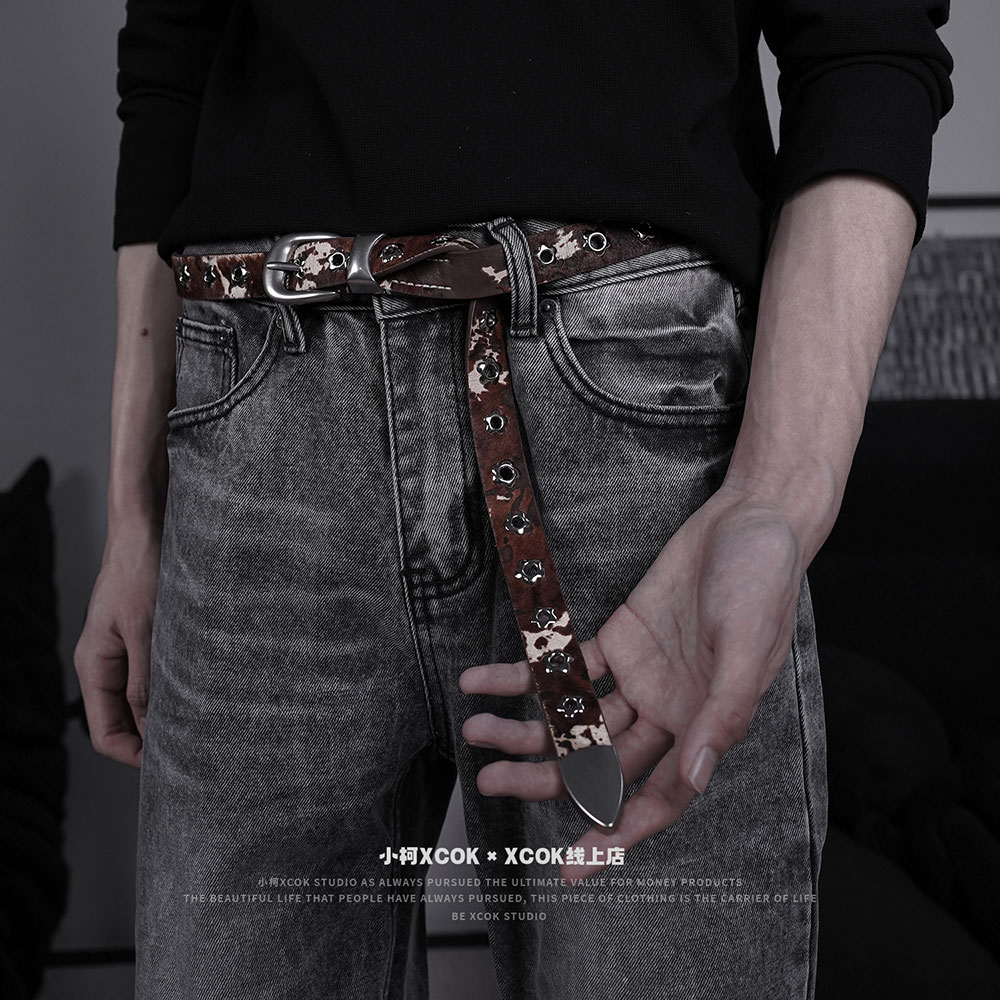 小柯XCOK“一剪梅”铆钉头层小牛皮马毛腰带皮带