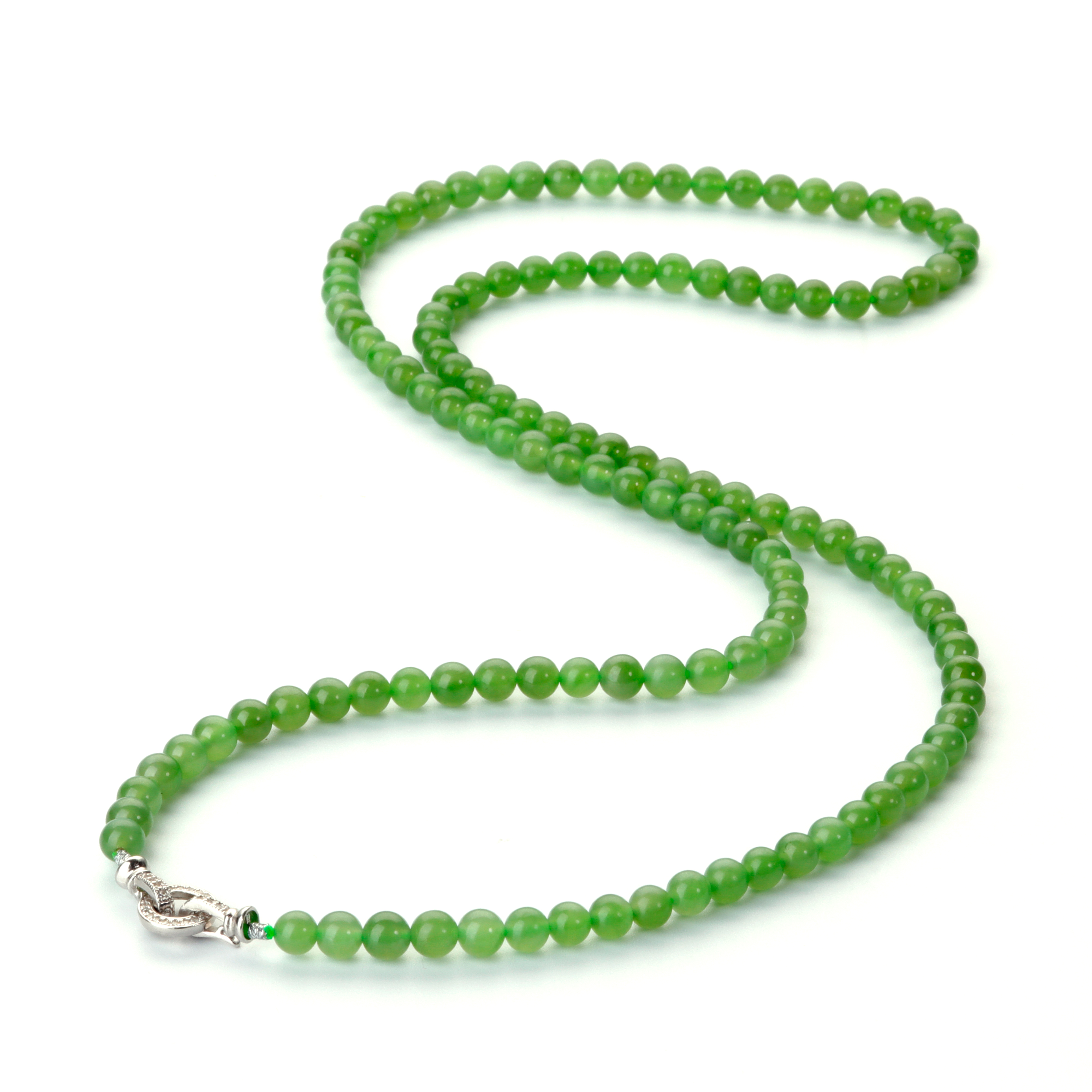 品质 | 天然和田碧玉苹果绿圆珠素链 卡5mm 链长60cm 珠子126颗