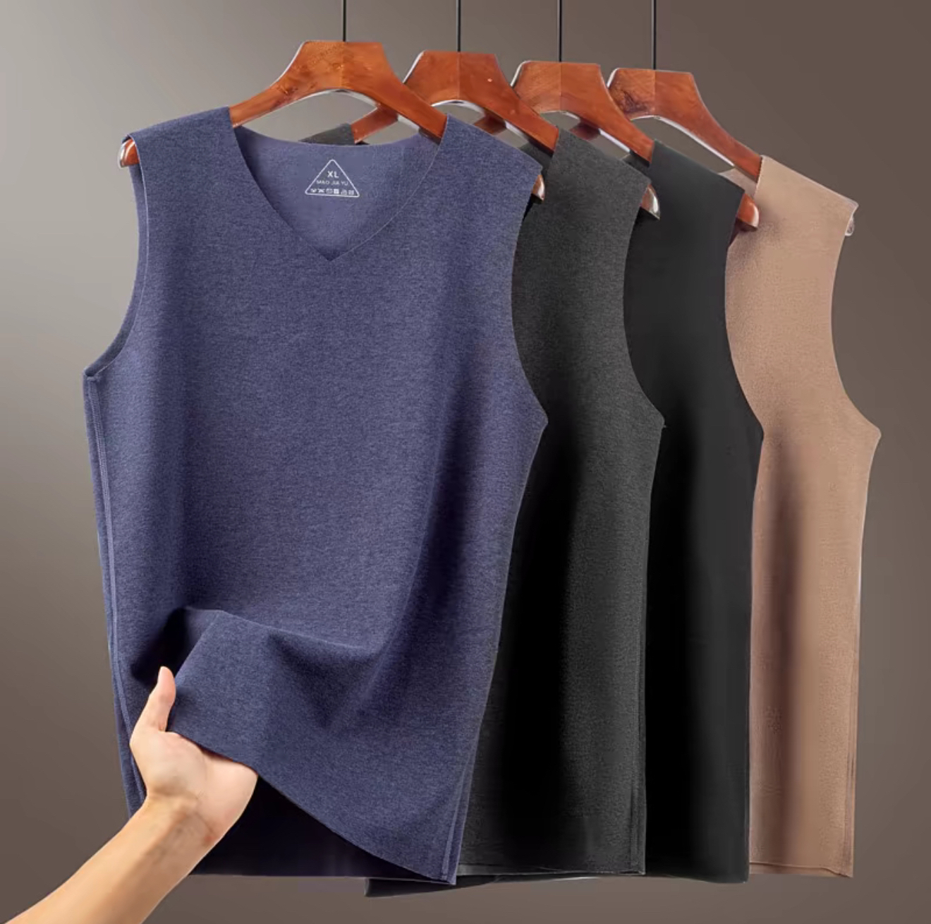 男士秋冬加绒保暖内穿打底双面磨毛德绒宽肩背心