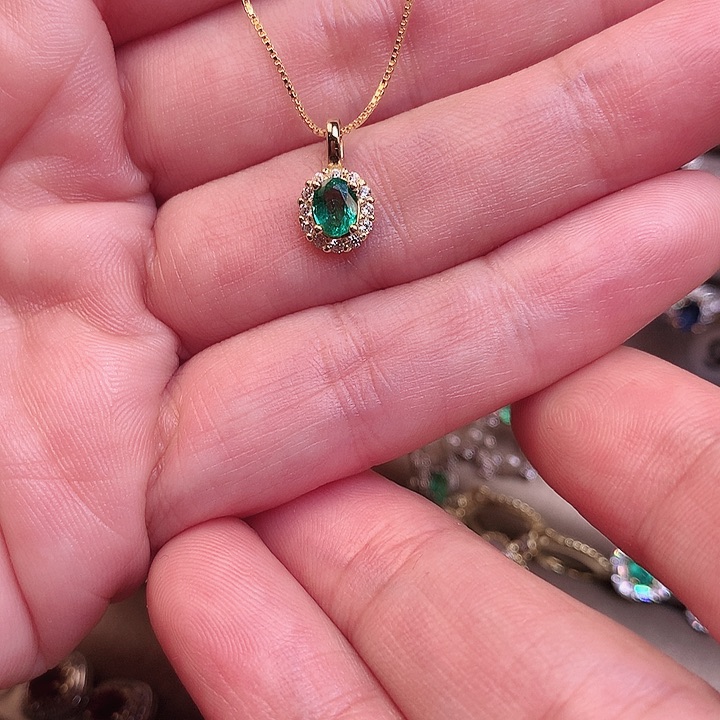 祖母绿颈饰银S925镶嵌