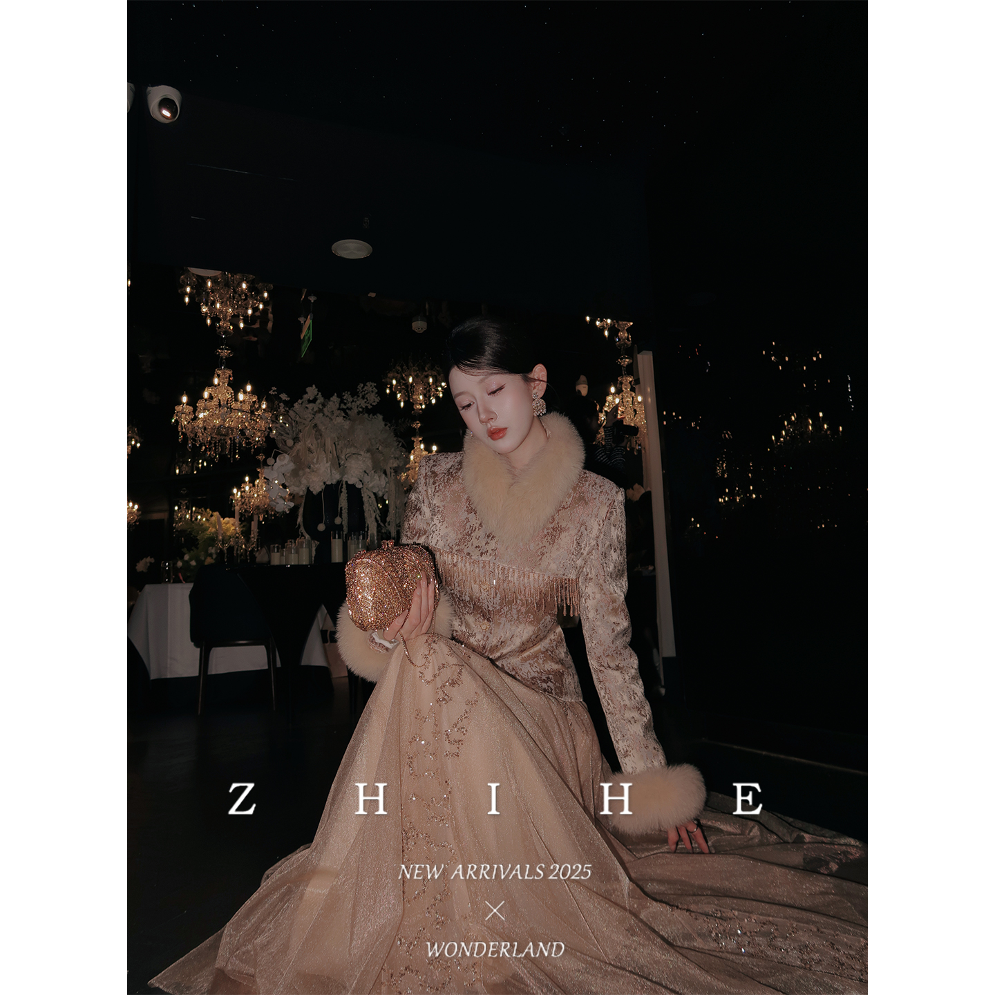 无艳一禾【宫廷旧梦】重工提花收腰狐狸毛羽绒服+蕾丝纱半裙+毛领