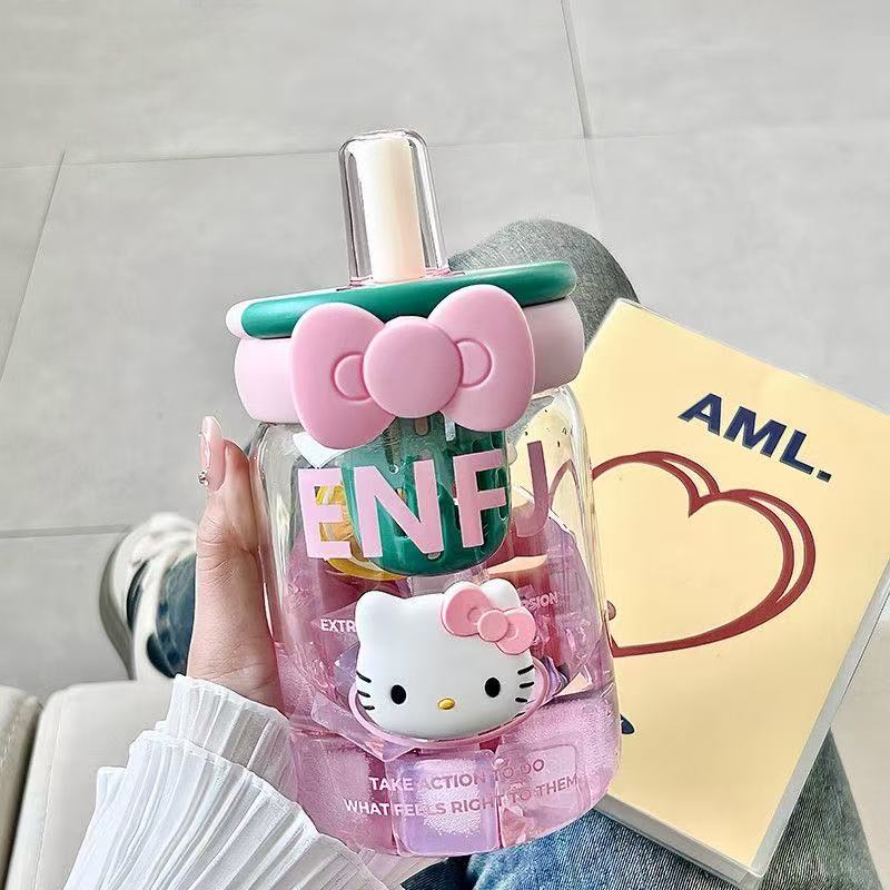 夏季水杯高颜值女生可爱吸管杯茶水分离大容量手提便携耐热玻璃杯