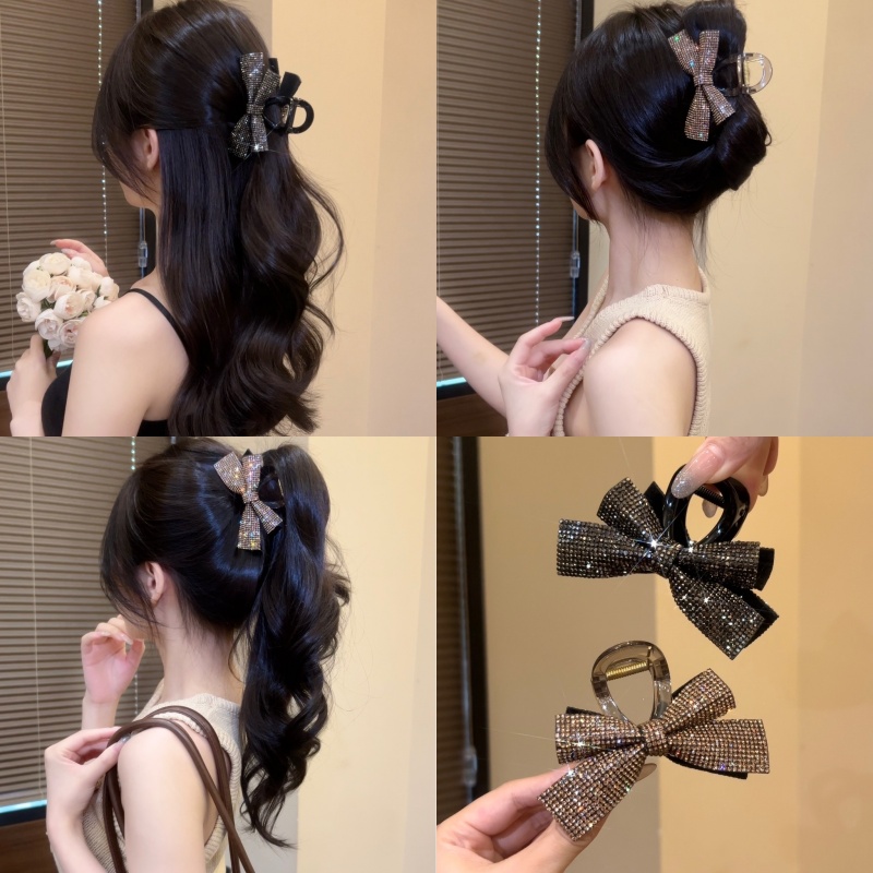 2025新款蝴蝶结闪闪发夹高级感百搭鲨鱼夹马尾夹子女后脑勺发饰