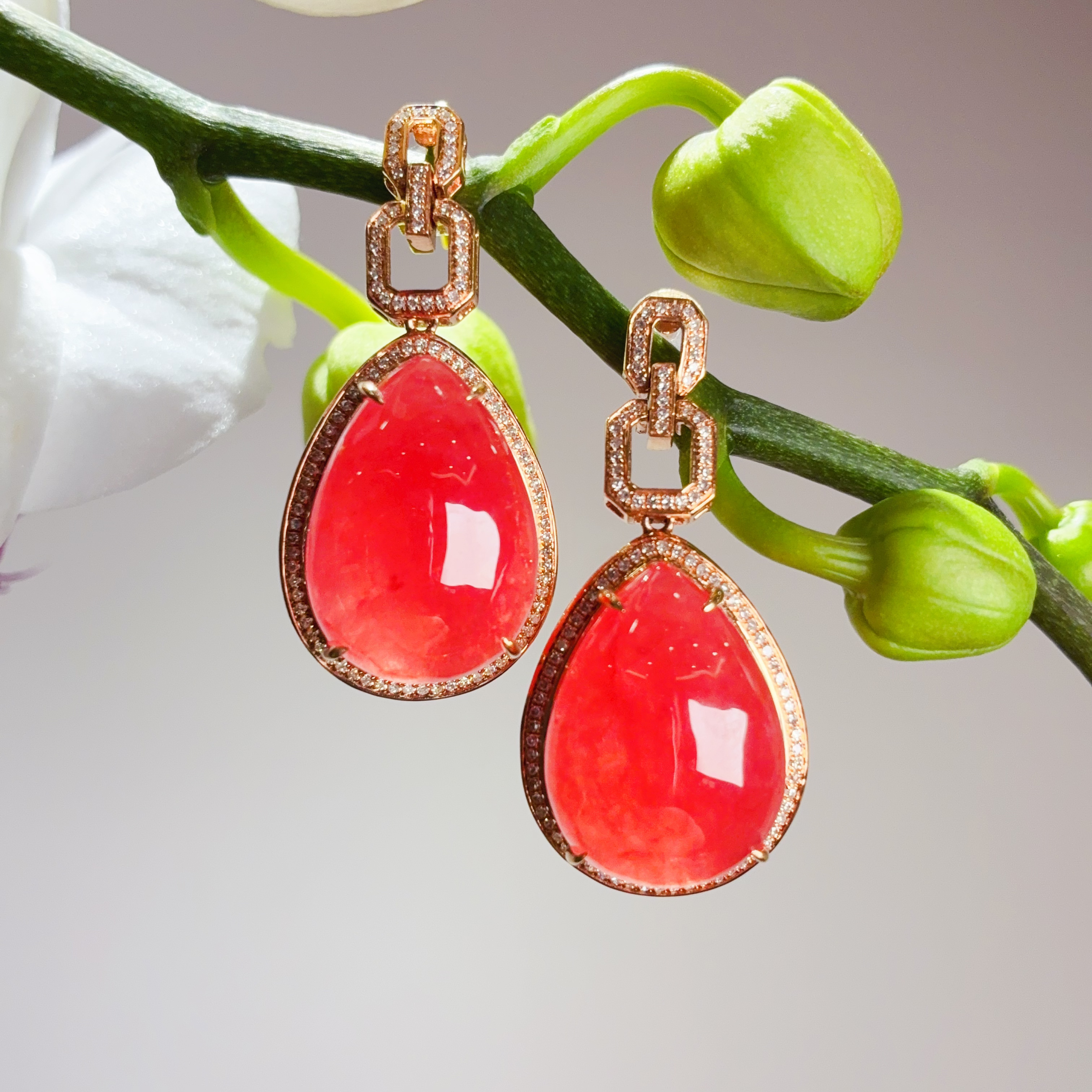 红纹石之家 天然老矿冰种水滴耳坠大牌同款18k金镶嵌