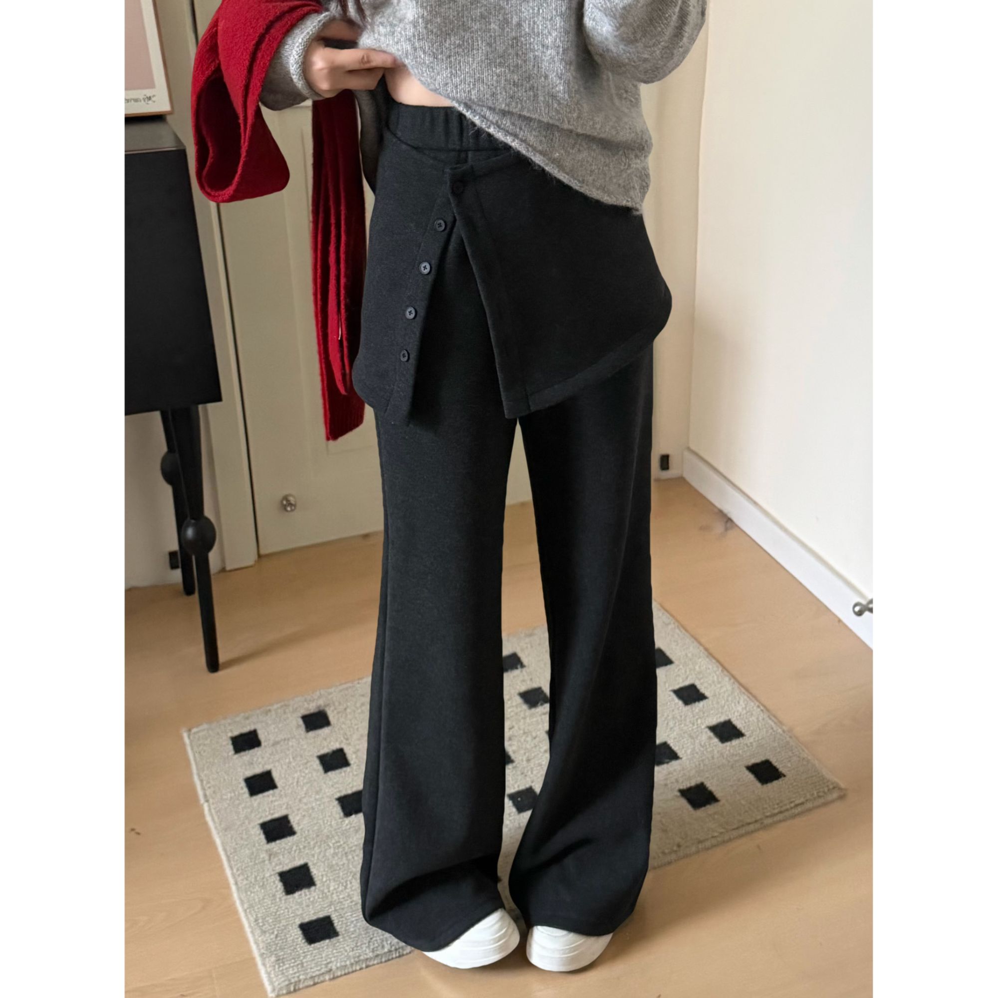 运补小个子秋冬加绒加厚韩系高腰遮胯显瘦显高可拆屁帘窄版直筒裤