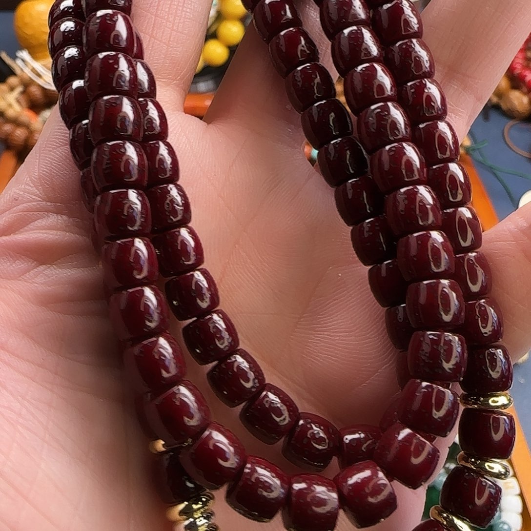 五线菩提吊坠朱砂供星月念珠