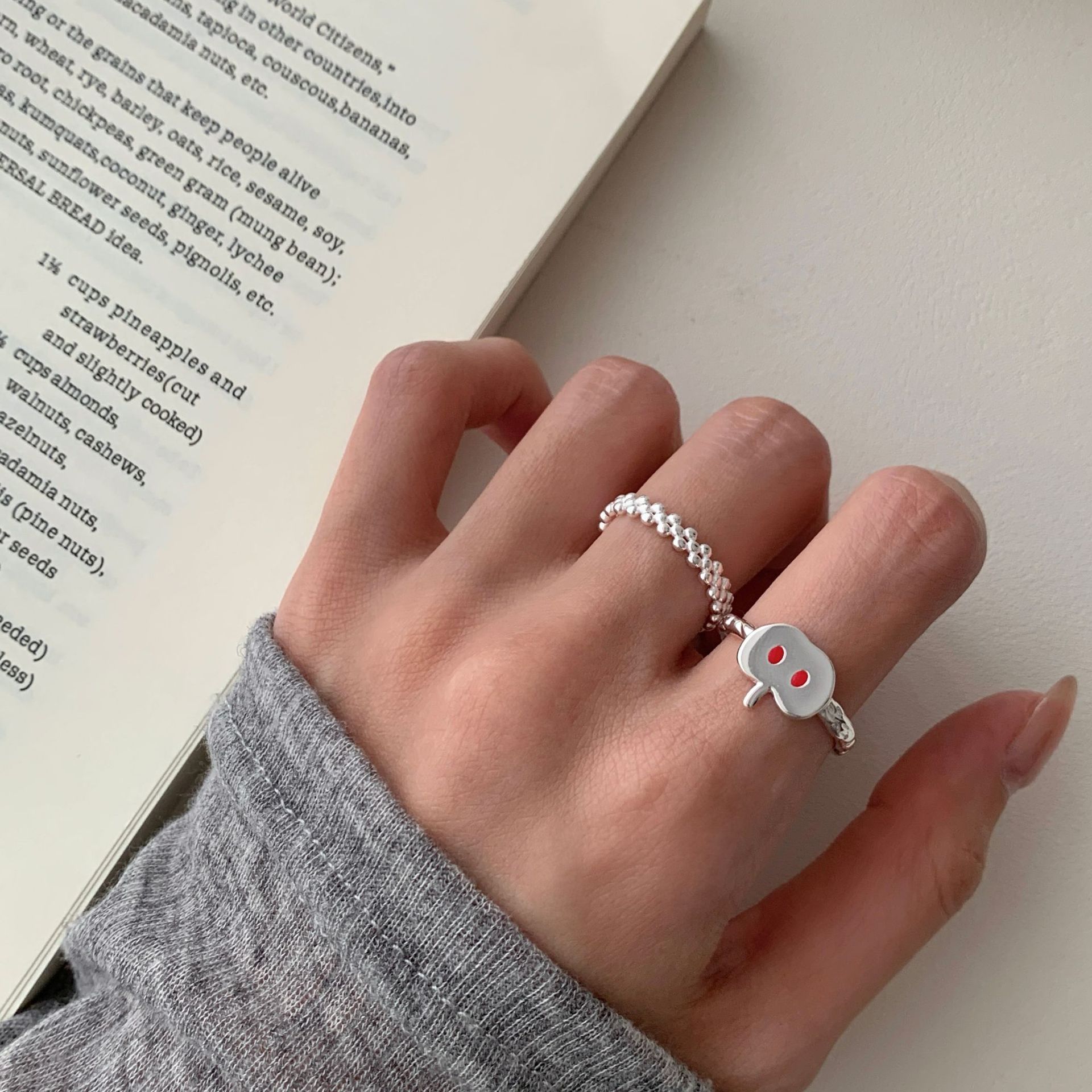 925银戒指 百搭圆珠戒指简约闺蜜时尚可调节韩国小众高级感指环