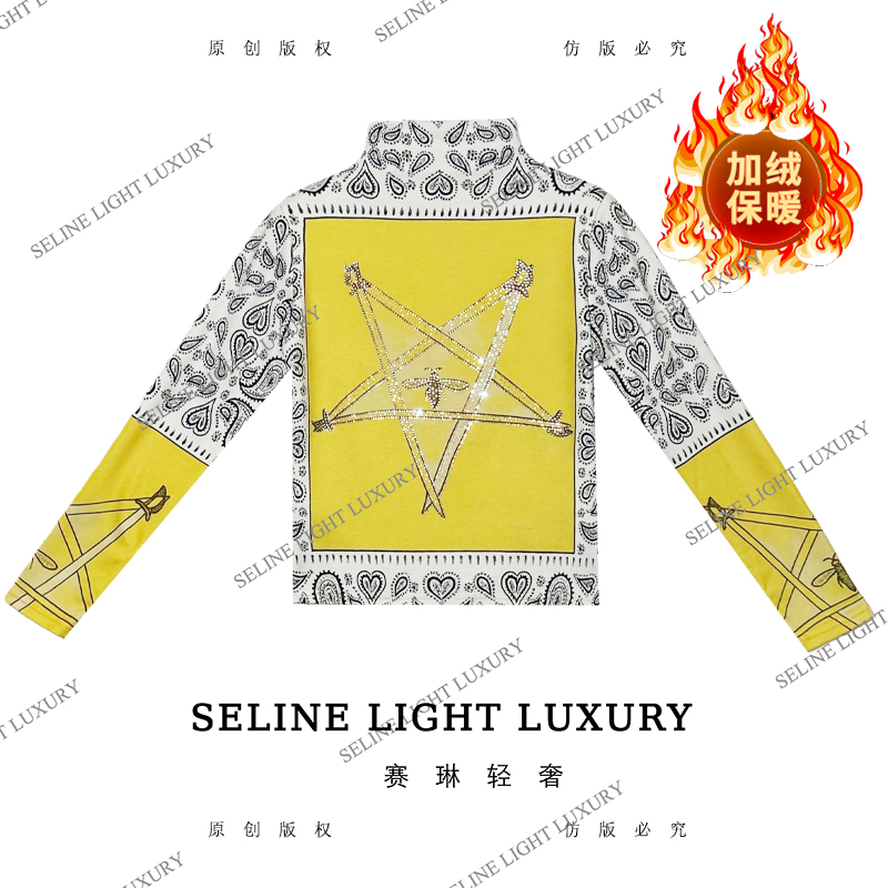 【25Q-826】七 2025 SELINE 原创爱心印花高领加绒长袖T恤