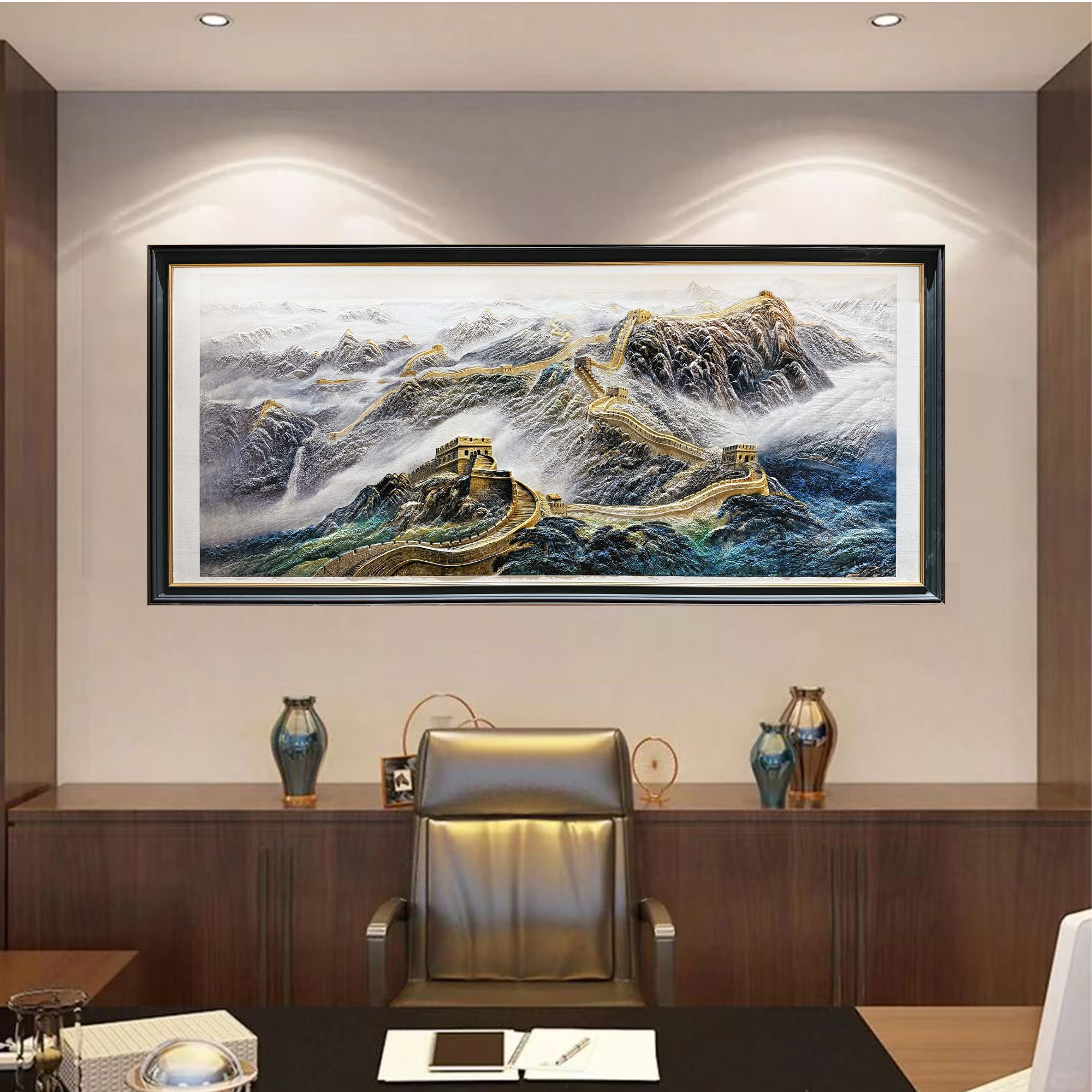 立体浮雕长城现代装饰画客厅背景办公室背景墙装饰画厂家