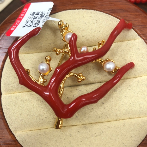 精选天然红珊瑚胸针吊坠