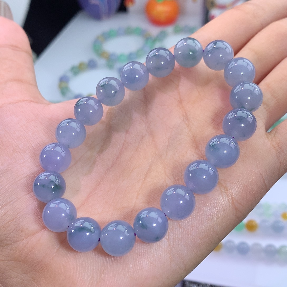 翡翠未镶嵌手链8号 紫罗兰飘花手串